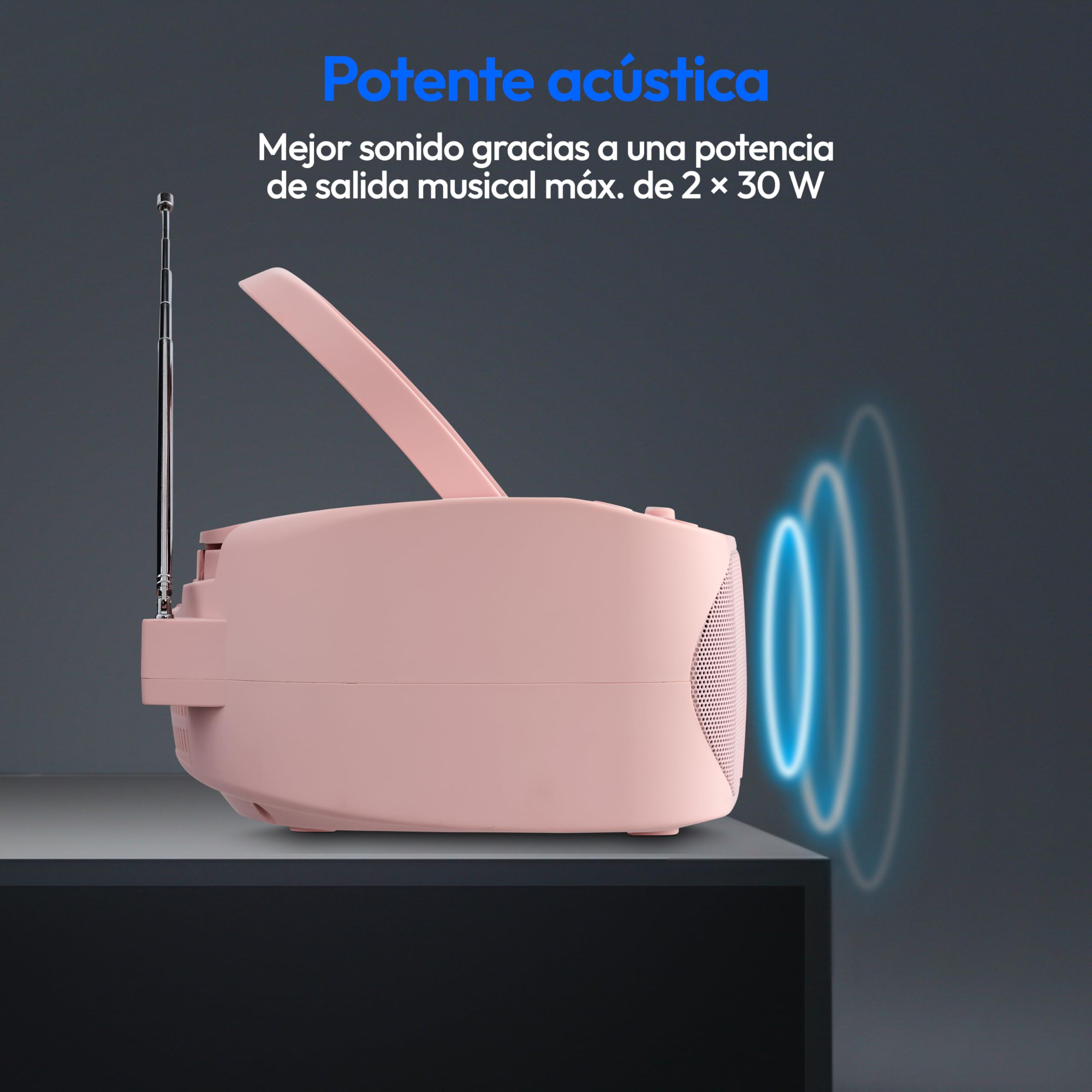 MEDION E65010 Radio estéreo (Reproductor de CD, Casete, conexión USB, Entrada de Audio AUX, reproducción MP3. Radio FM PLL, Memoria para 40 emisoras, Funcionamiento con Pilas, Mando a Distancia) Rosa