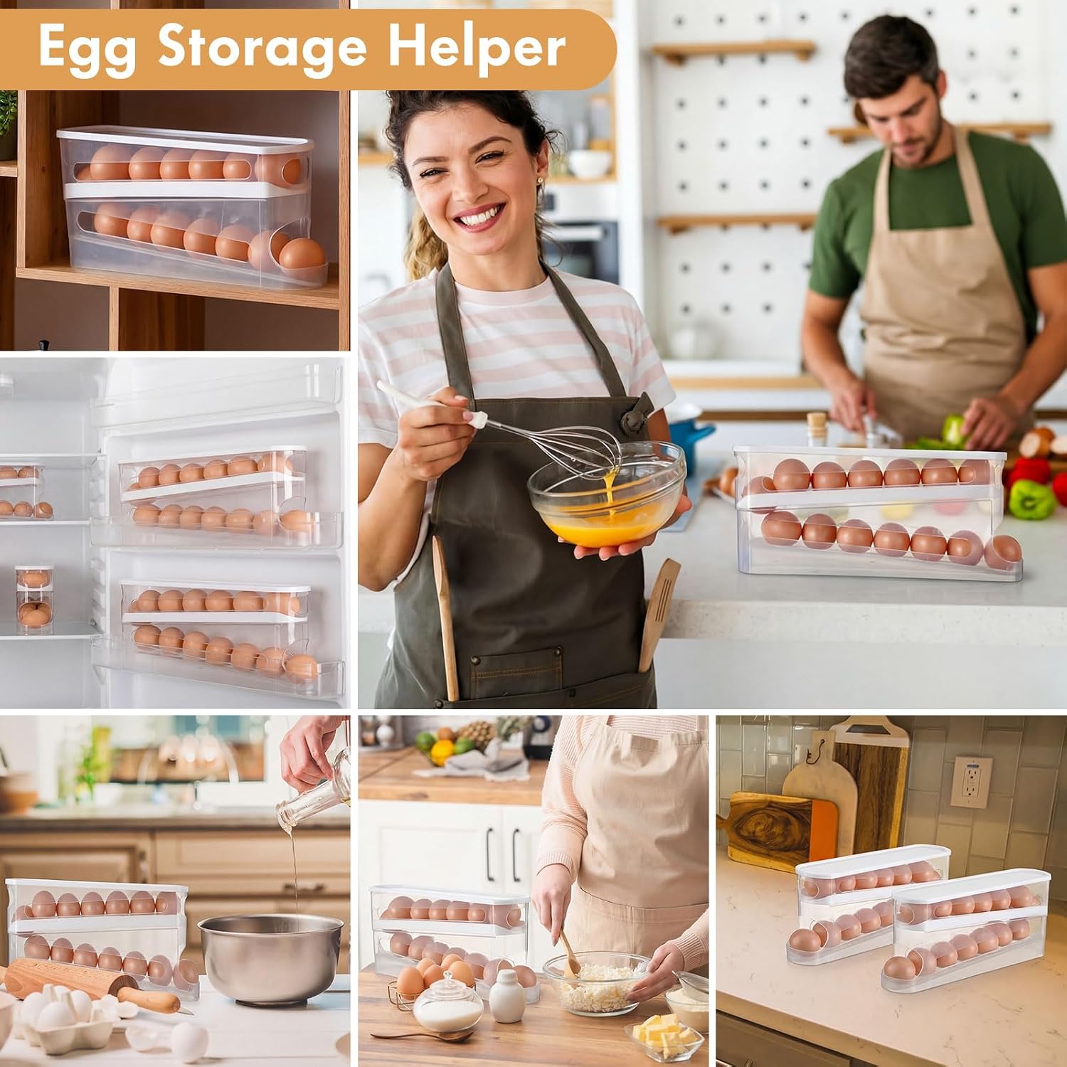Didaey 4 Pcs Egg Holder for Fridge, Automatic Rolling Egg Storage Organizer with Lid, Stackable Fifo Eggs Dispenser for Refrigerator, Space Saving Transparent Eggs Container for Freshness