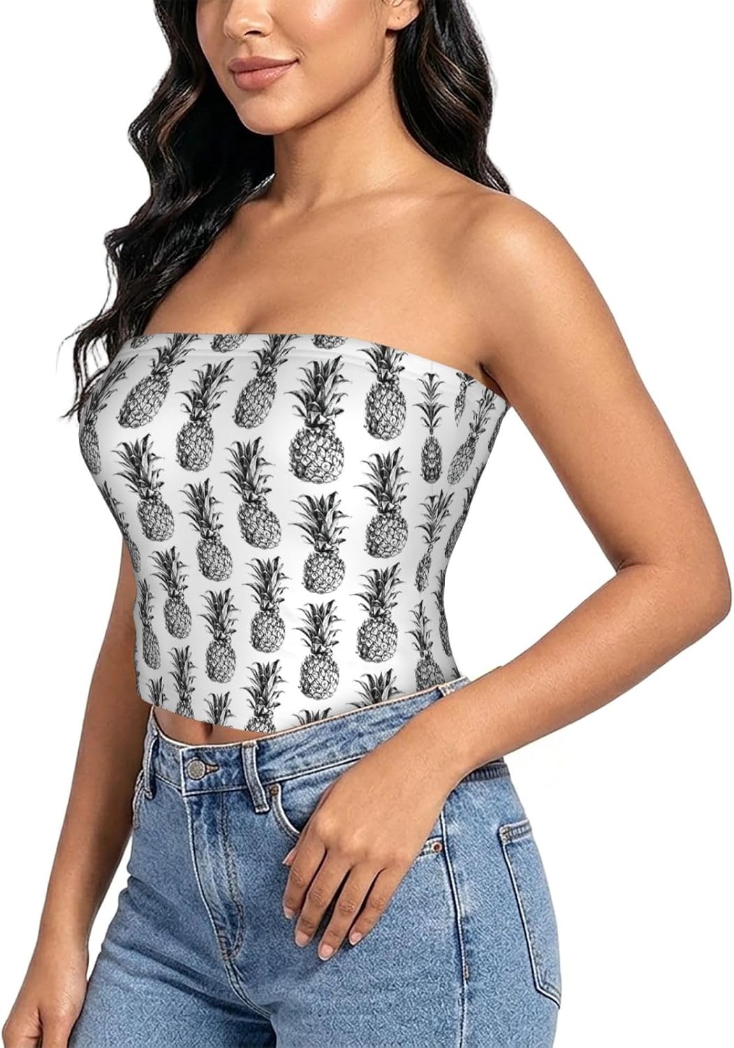 Donut Print Women Strapless Bra Tube Tops