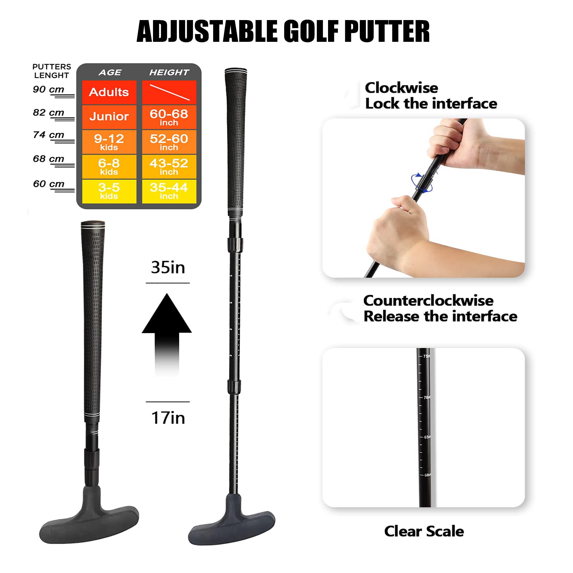Ensemble de putter de golf réglable, bidirectionnel pour homme et femme, droitier/gaucher, mini club de golf pour enfants, adolescents, adultes