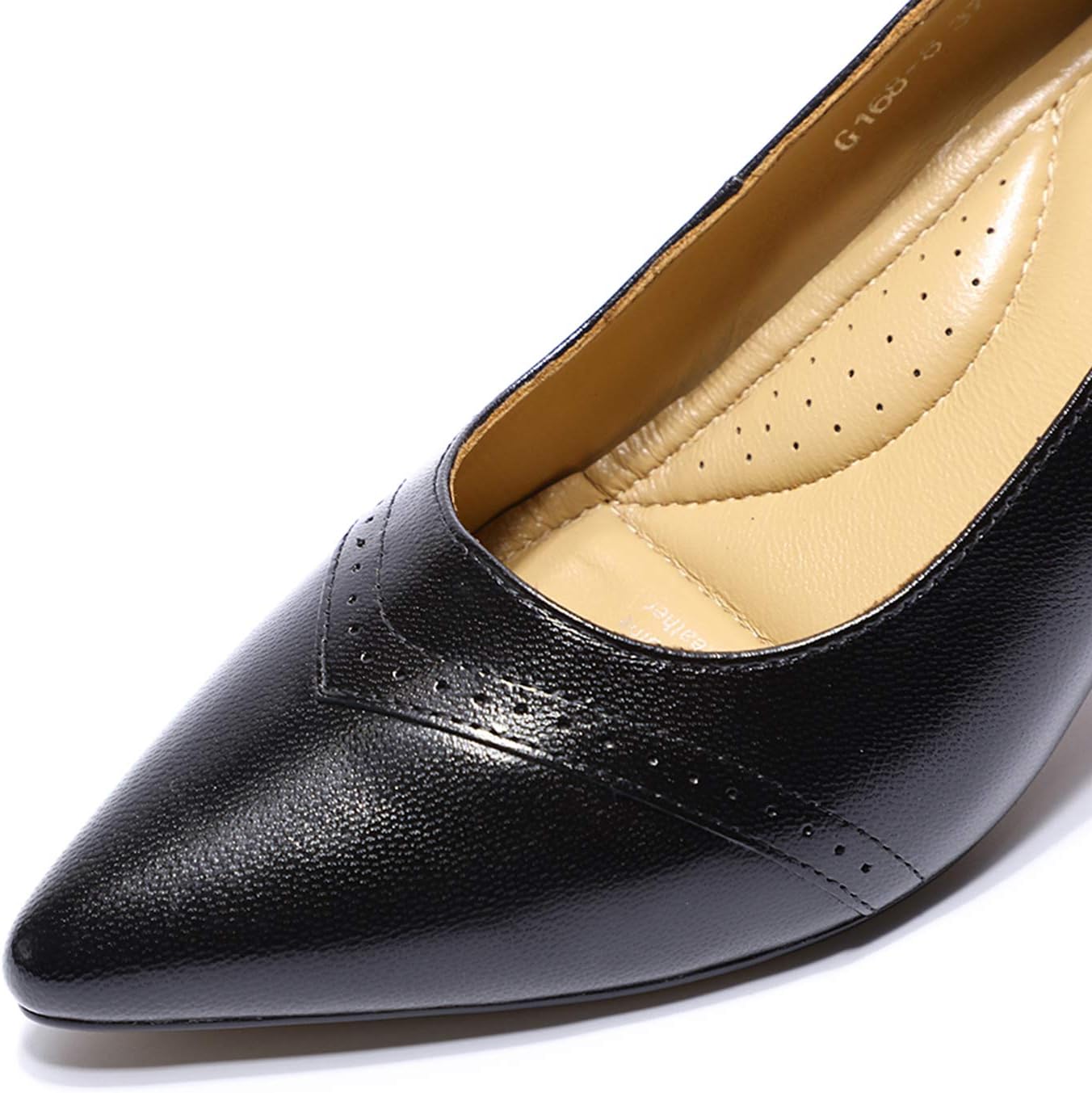 Mona flying Women's Leather Pointed Toe Dress Pumps Comfort High Heels Office Work Shoes for Ladies Dark Black - Image 3