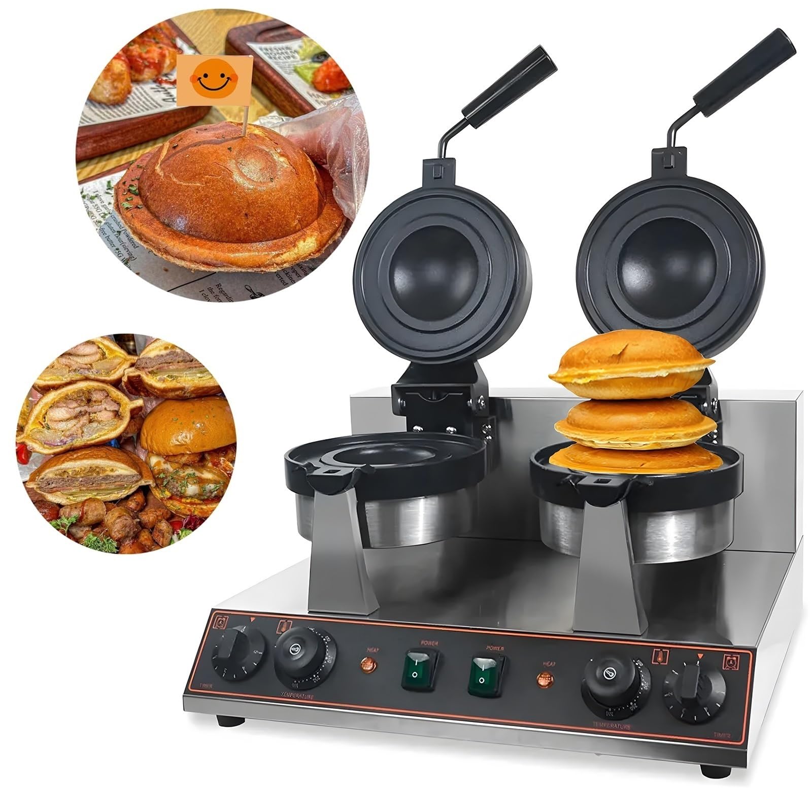 Burgermaker Elettrico – Ufo Pressa per Hamburger 1200 W + 1200 W Antiaderente Macchina per Hamburger 50 – 300 °c, Regolazione Della Temperatura 0 – 5 Minuti, Per Uso Domestico E Commerciale
