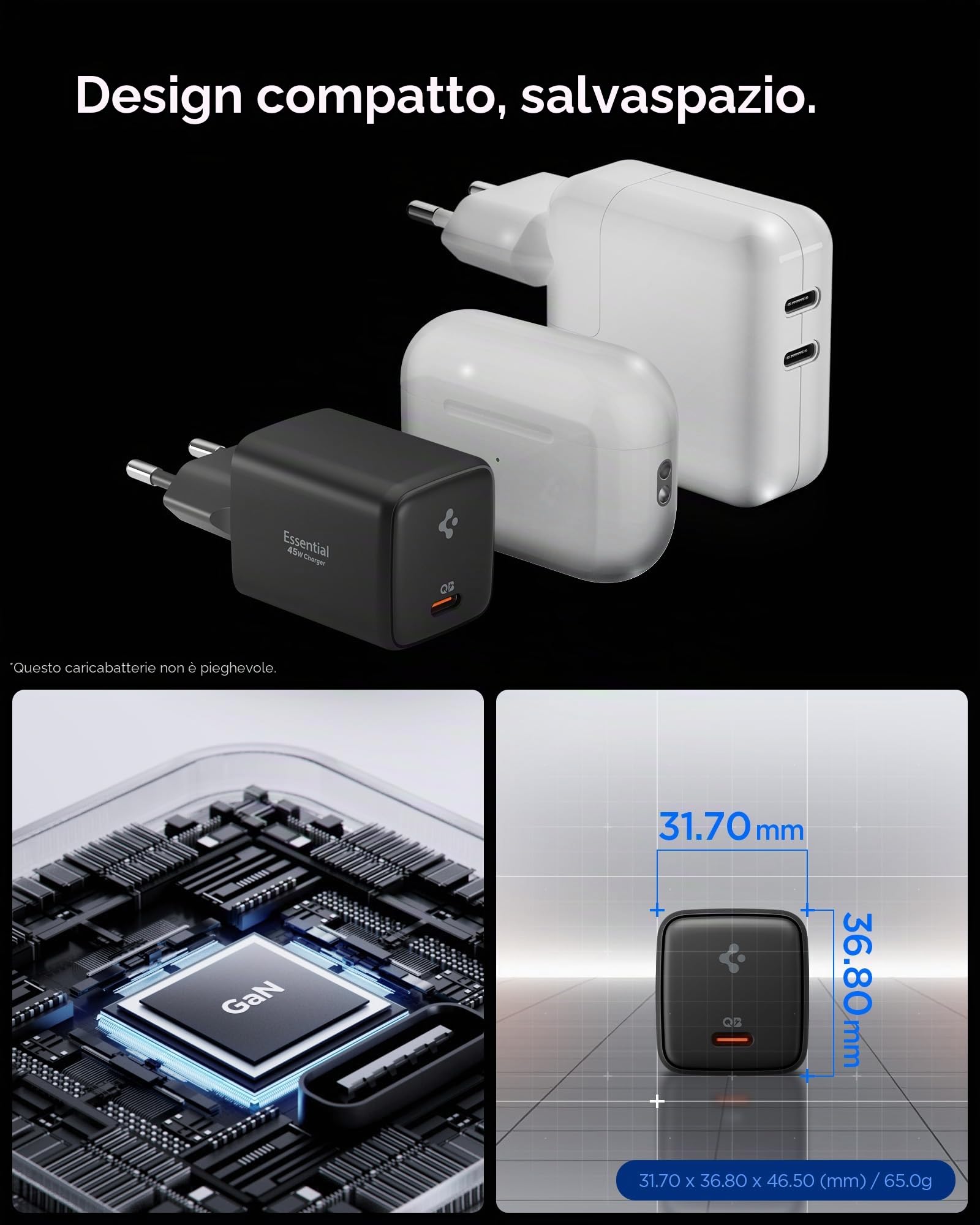 Caricabatterie USB-C GaN 1 porta 45W Spigen ArcStation Essential - Nero