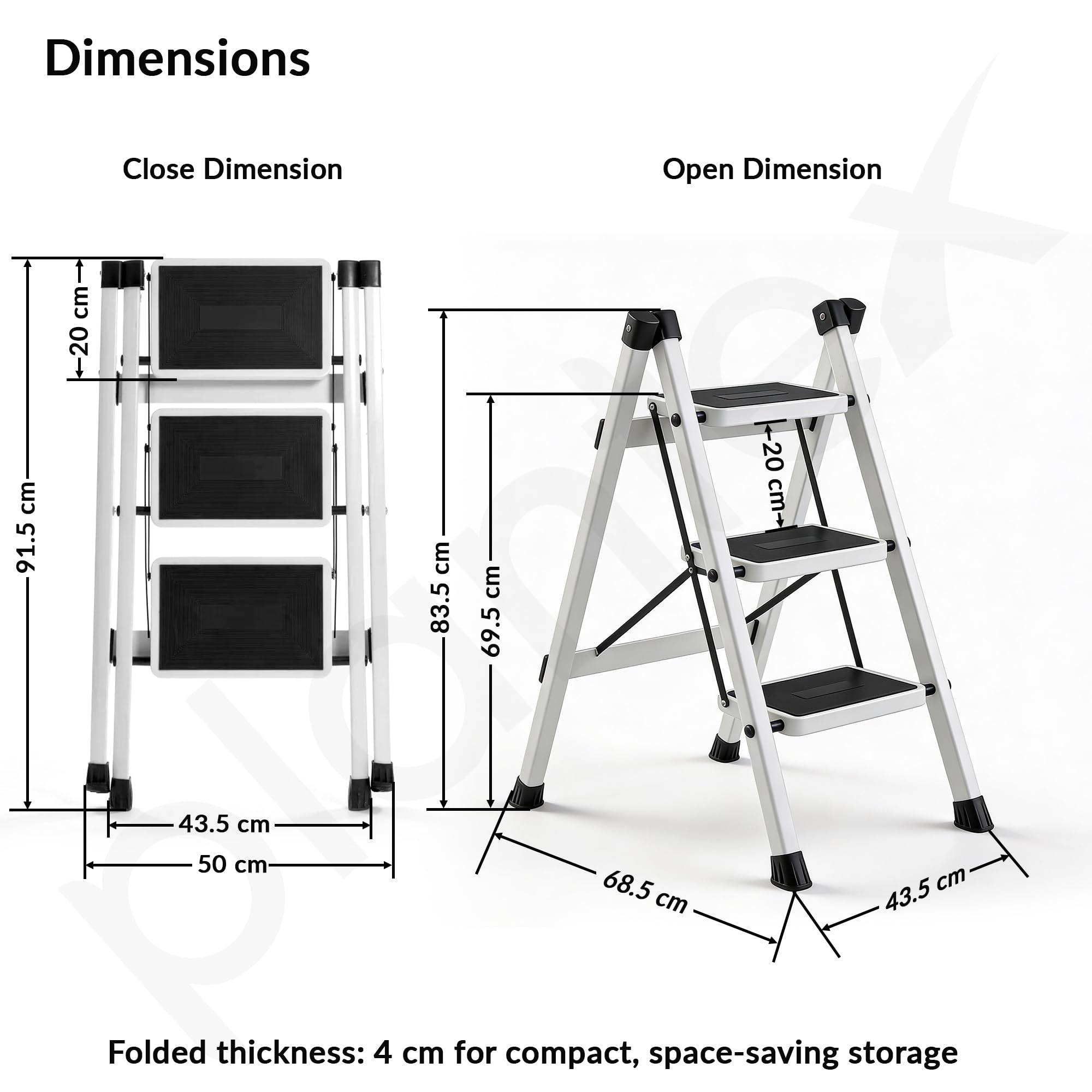 Plantex 3 Step Ladder for Home Use/Wide Anti-Slip Heavy-Duty Step Stool/Lightweight Kitchen Ladder 3 Step (White) 2