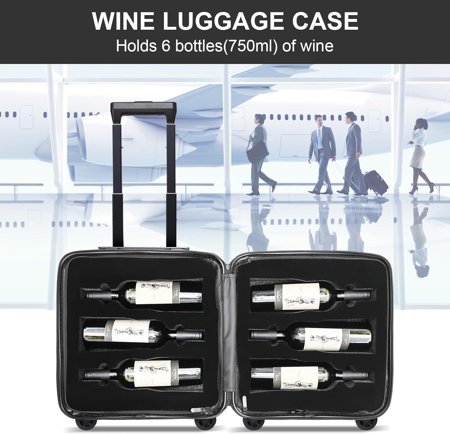 Wine suitcase for airplanes 6 bottle, TSA-Approved Carry-On Sized Wine Luggage, Durable Hard Shell with Shockproof Foam - Compact & Lightweight Travel Case for Secure Airline Travel