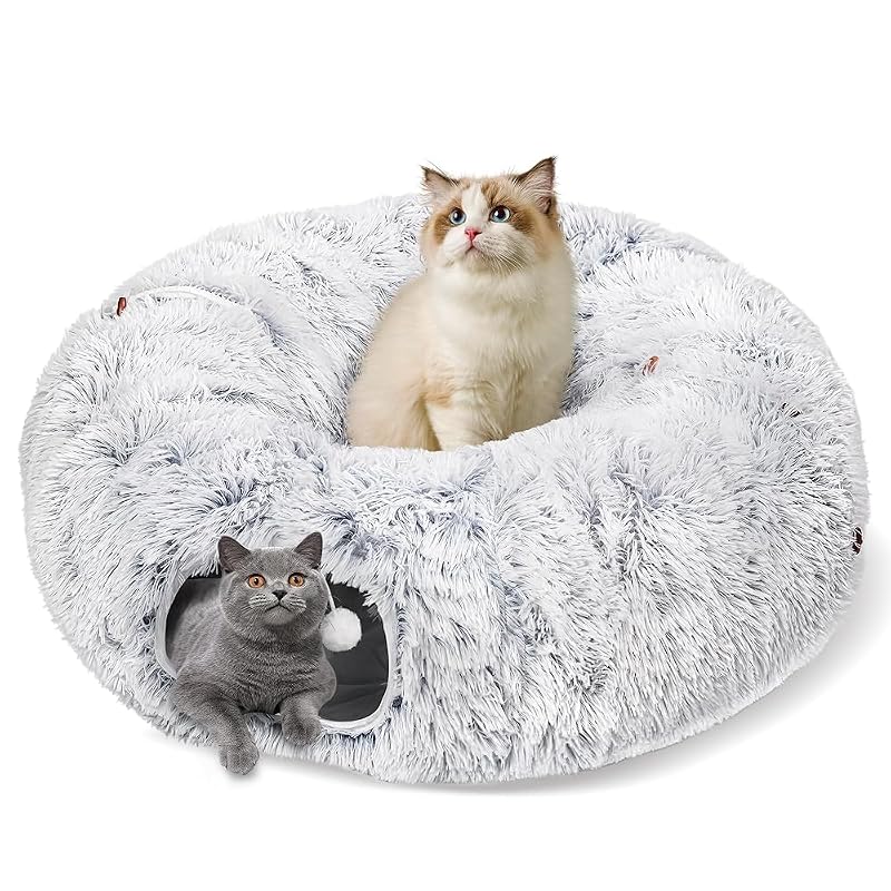 Túnel para Gatos com Cama e Tapete Lavável, Formato Personalizável, Baseola, Cinza, 1 Unidade