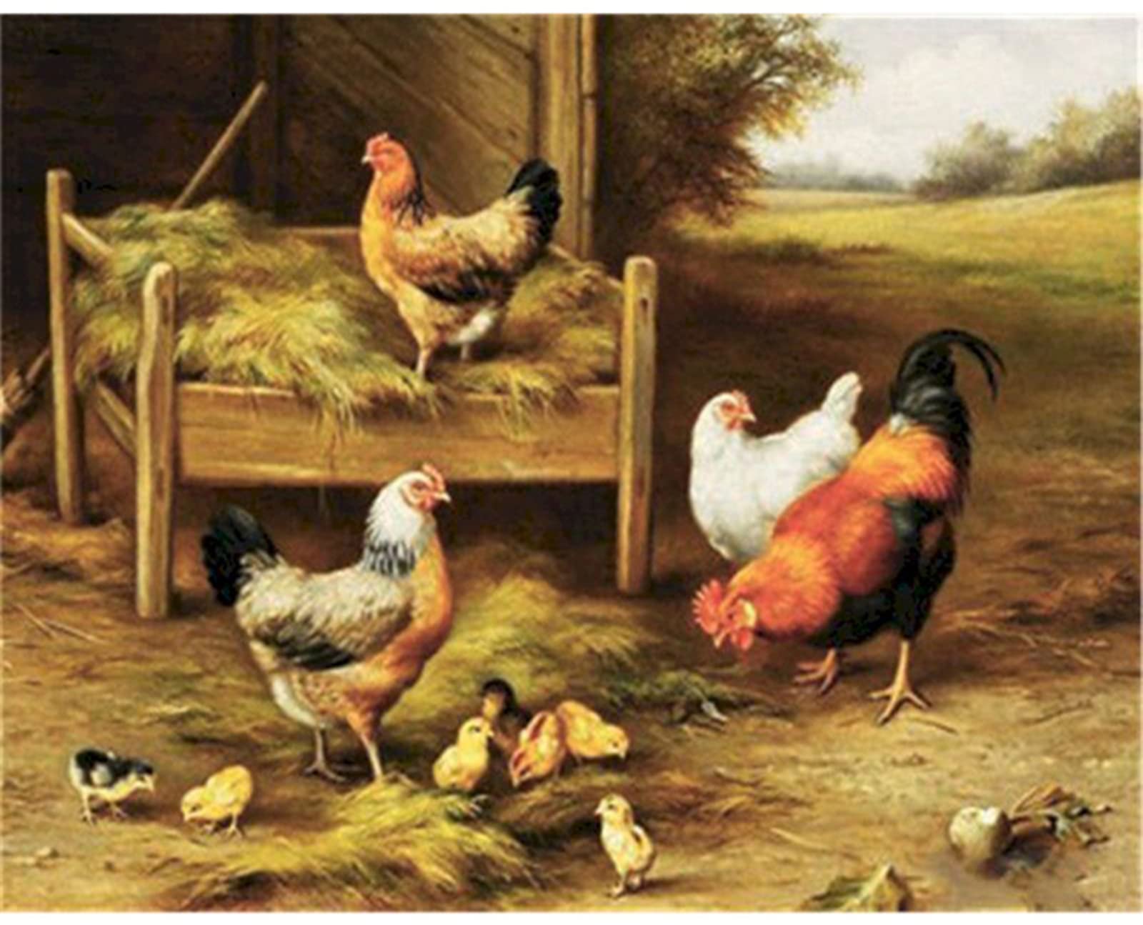 Puzzle en bois pour adultes de 520 pièces paysage de vieille poule WYDMA