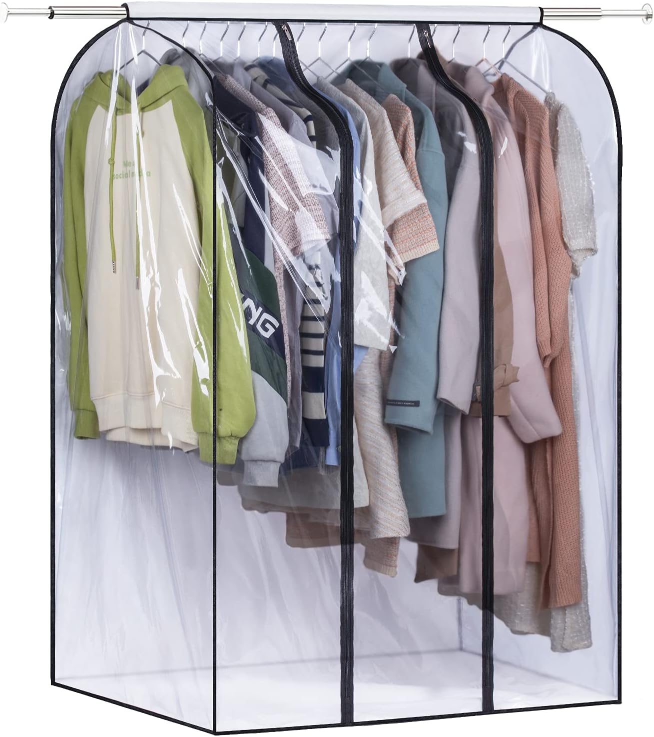 SLEEPING LAMB 50'' Extra Large Clear Hanging Garment Bags for Closet Storage Bottom Enclosed Garment Rack Cover Sealed Wardrobe Clothes Protector for Coats, Suits, Dresses （Not Including Frame）