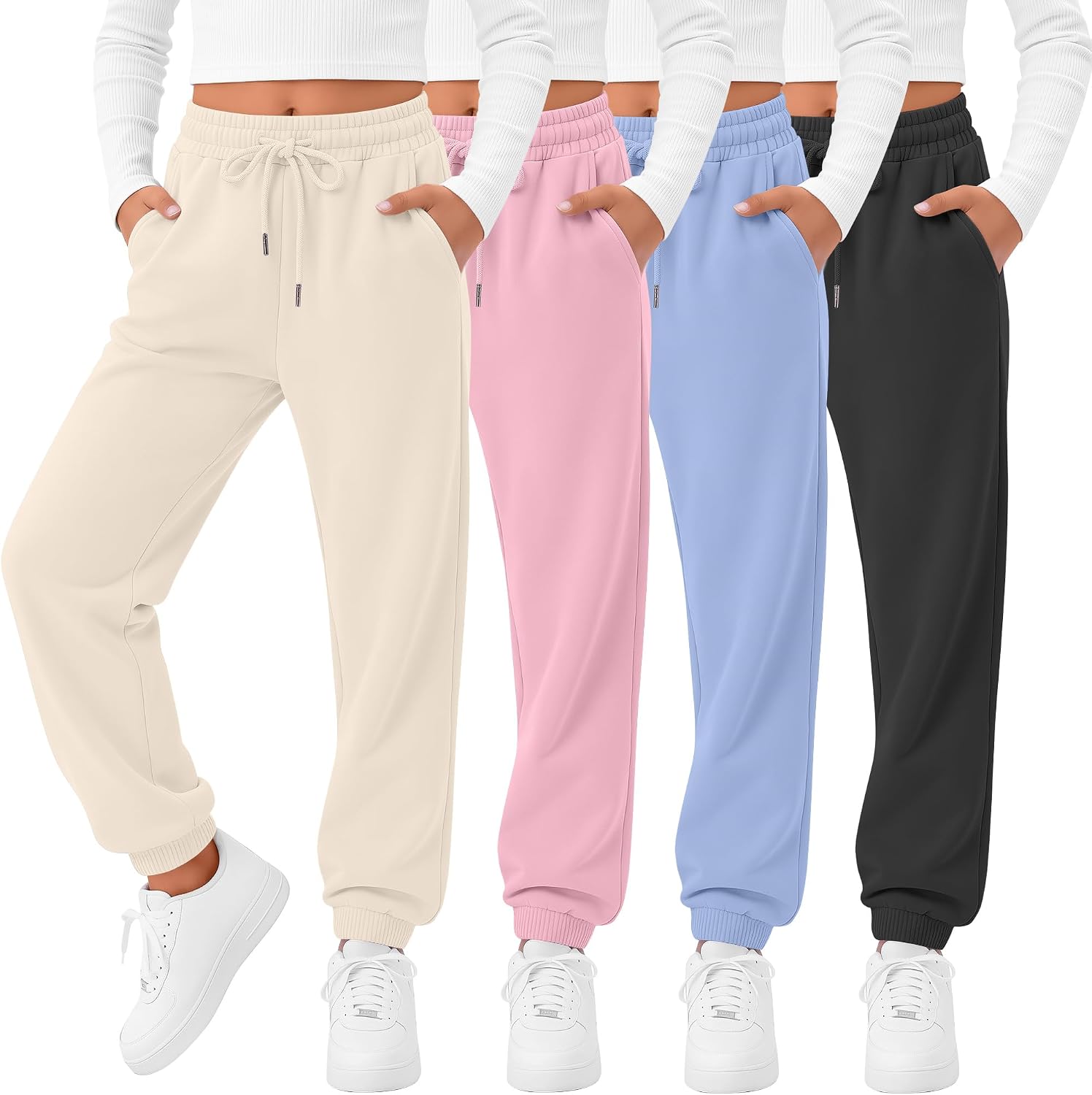 4 Pack Girls Jogger Sweatpants Kids Drawstring Pant