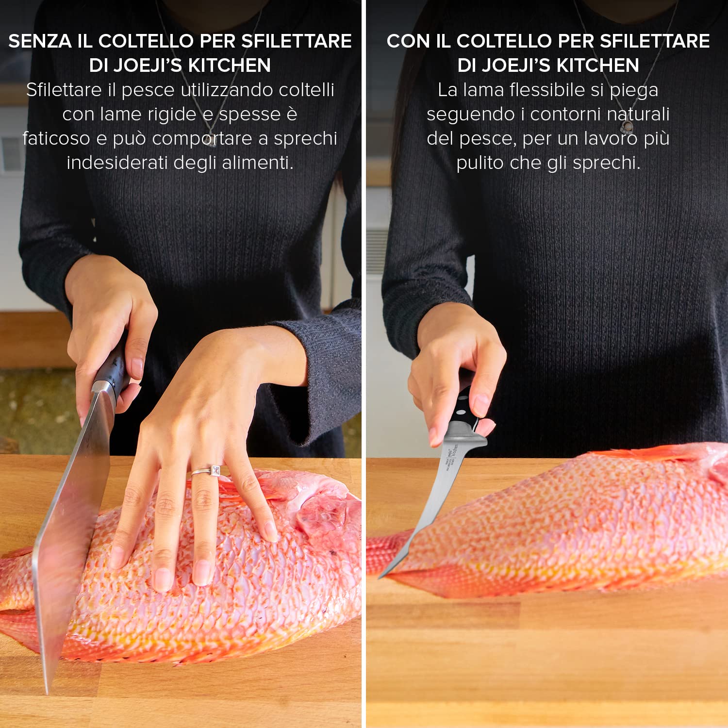 Joejis Coltello cucina 32cm inox Coltello per sfilettare pesce per disossare con impugnatura ergonomica e custodia Coltello cucina di piccole dimensioni per spellare o rifilare pesce o carne.