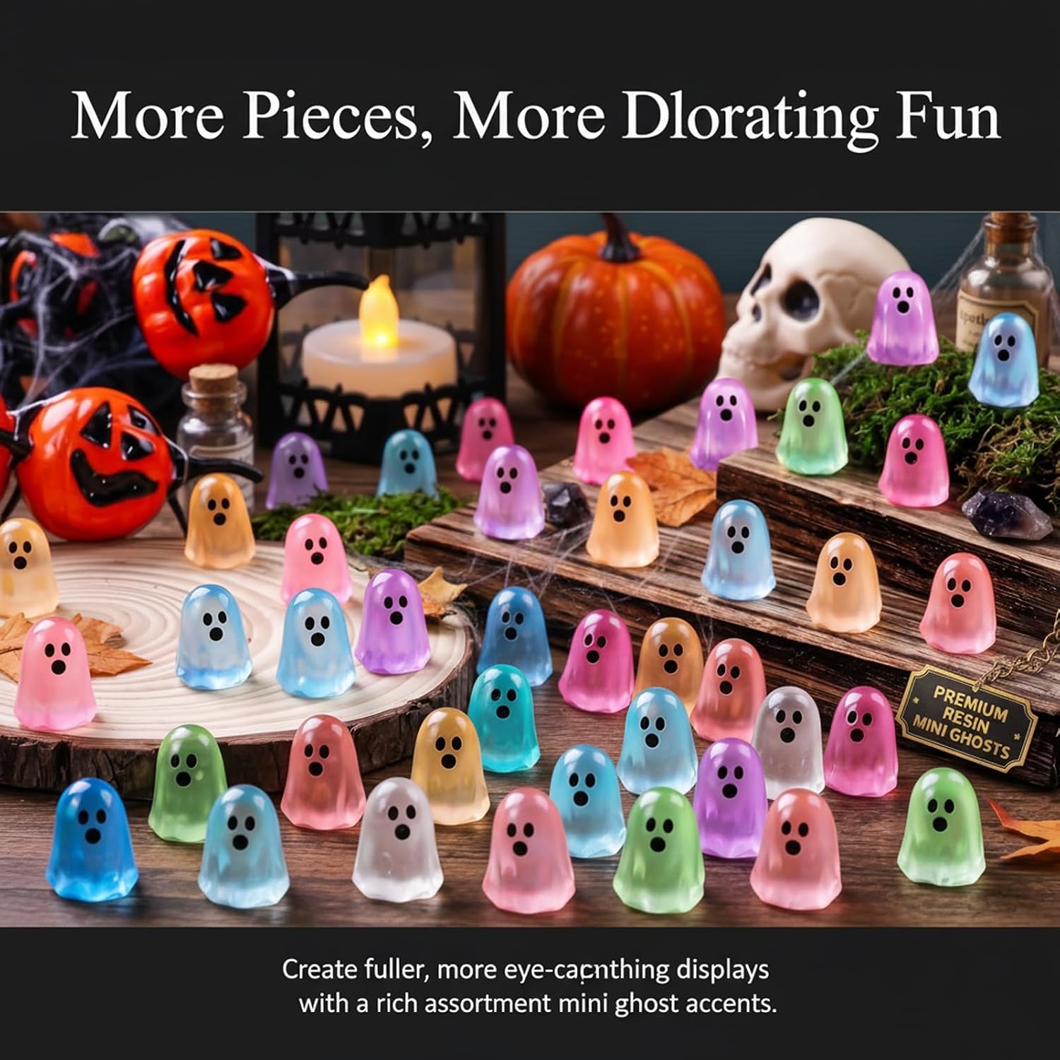 100pcs Halloween Mini Ghosts Figures, Luminous Mini Resin Ghost Figurines | to Hide Glow in The Dark Tiny Ghost Figures for Halloween Party Favors, Plant Pot Landscape, Fairy Garden Party Decor