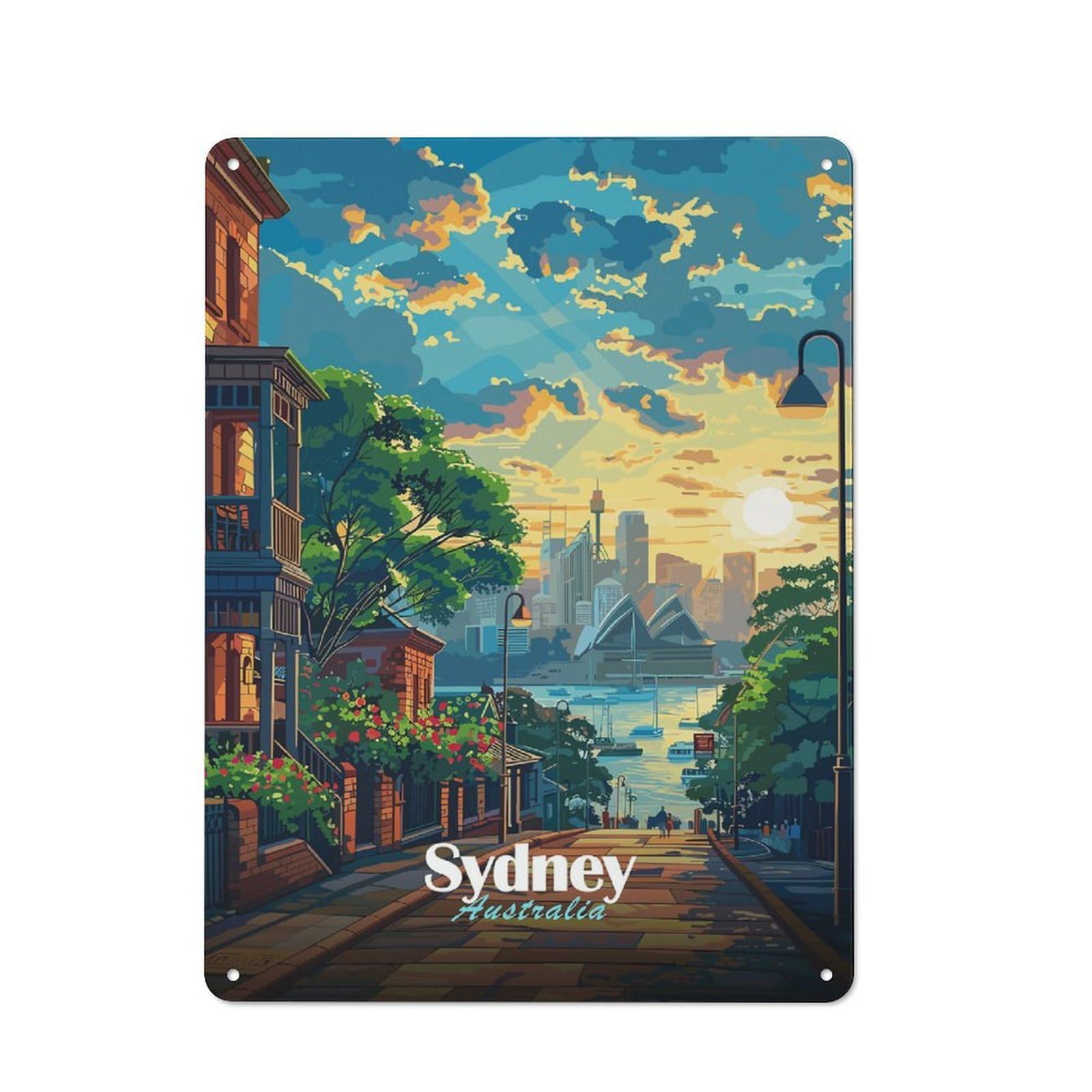 Vintage Sydney Sunset Cityscape Garden Room Metal Sign 40x30cm, Porch Wall Decor for Conservatory, Home Bar Or Utility Room