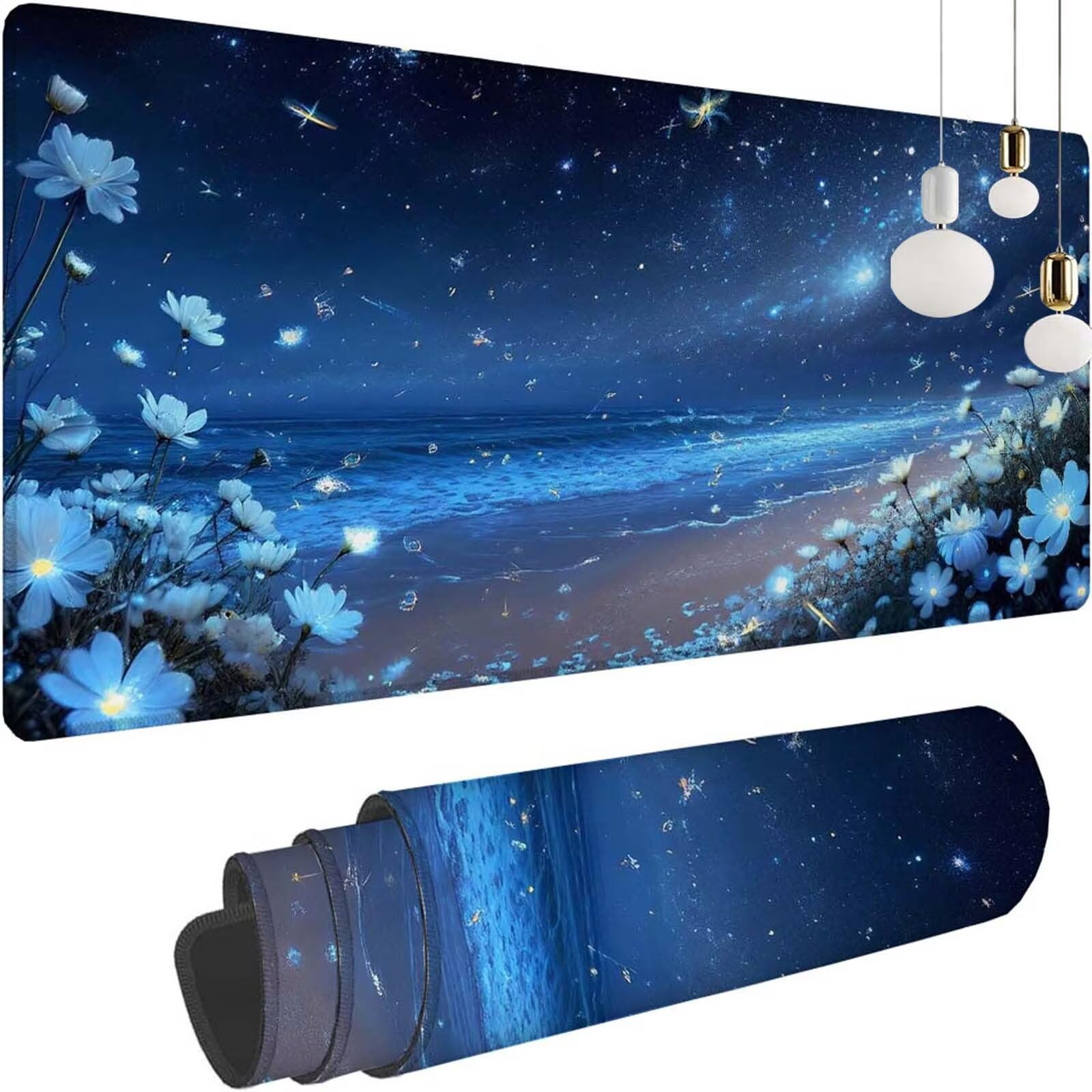 Alfombrilla Ratón Flor Playa Alfombrilla Ratón XXL 1400x600x3mm Mouse Pad Resiste Salpicaduras, Extendida de Gran Tamaño con Bordes Cosidos, Mejora Precisión y Velocidad, Antideslizante,Duradera y-267