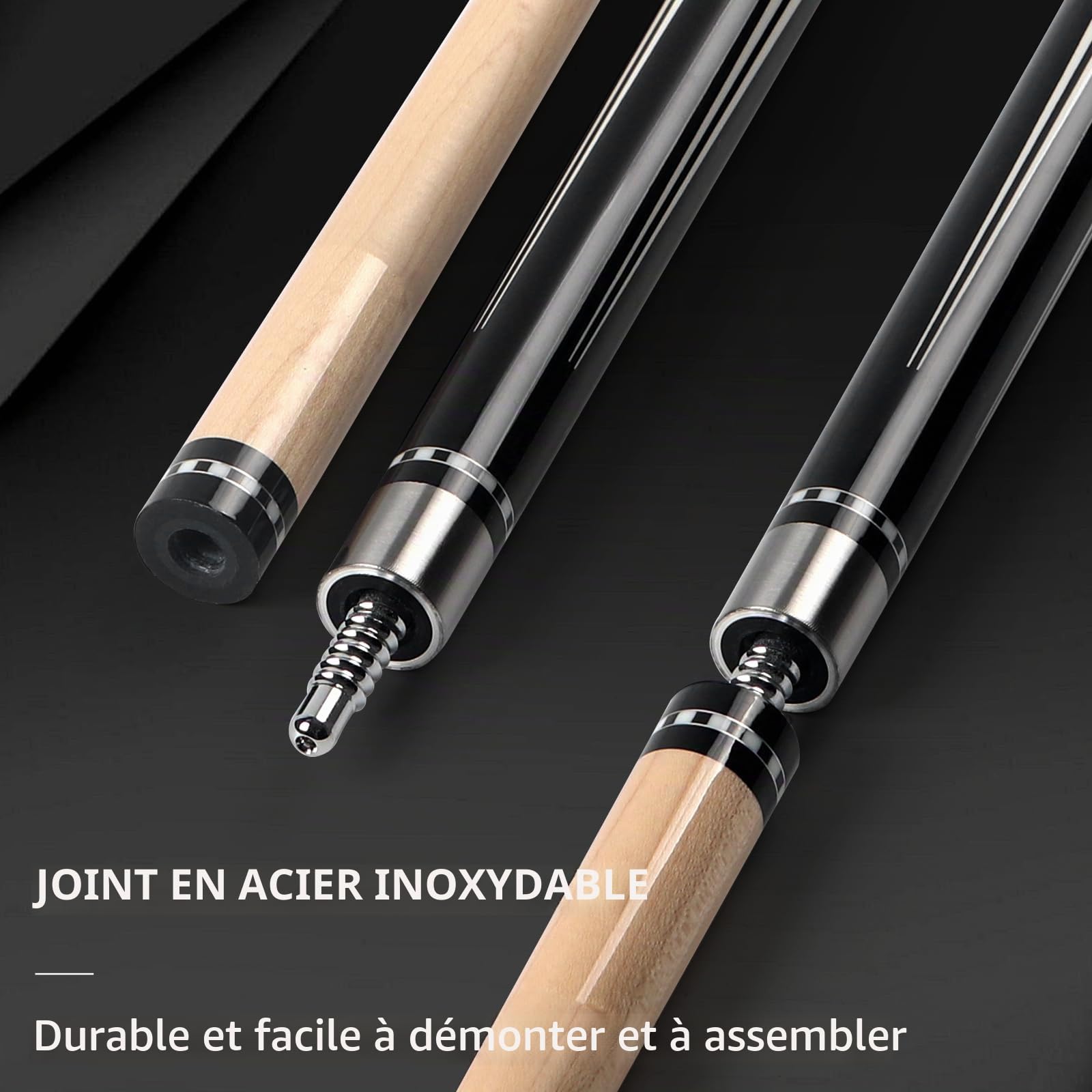 Kmise Bâtons de queue de billard professionnels en érable canadien avec tige à faible déflexion et extension télescopique en fibre de carbone, ensemble livré avec étui en cuir