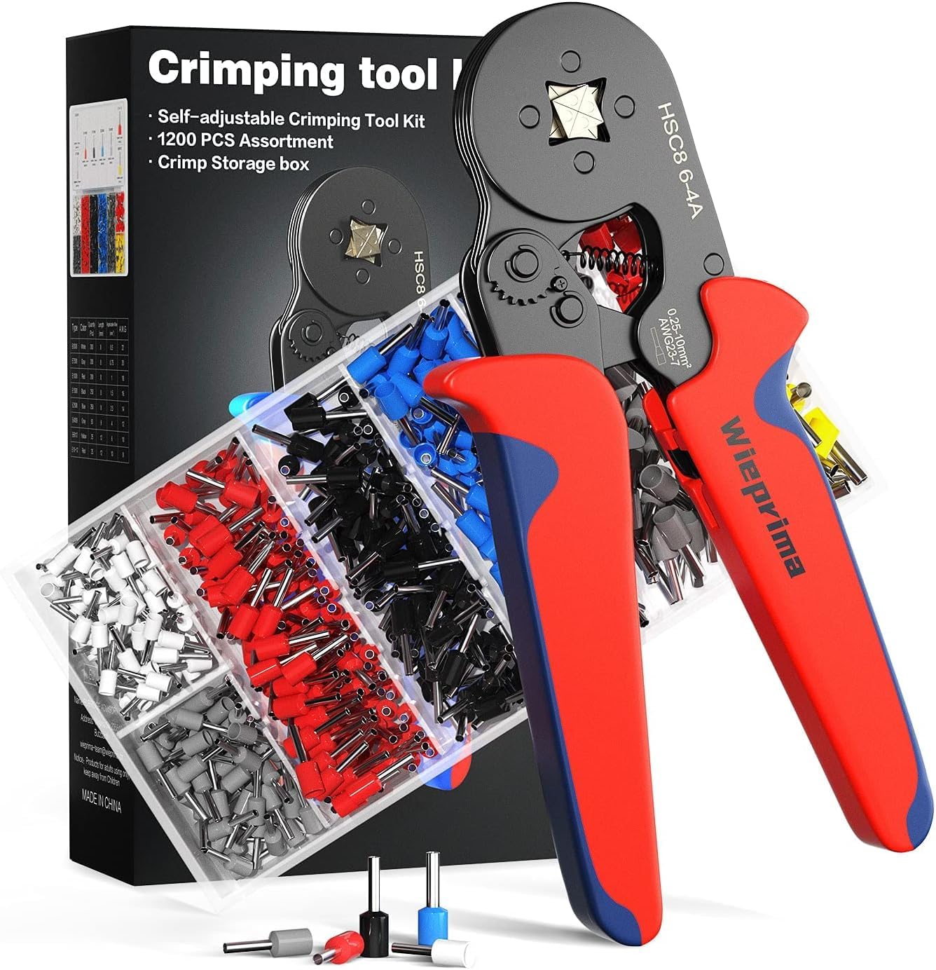 Ferrule Crimping Tool Kit Crimper - 1200PCS Wire Ferrules Professional Ferrule Crimper Tool Kit Self-Adjusting Ratchet Crimping Pliers Set for AWG 23-7 Cable Connectors Terminals Wire for 0.25-10mm²