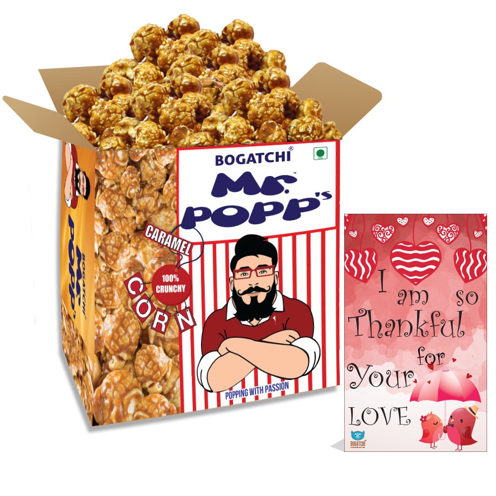 BOGATCHI Mr.POPP's Caramel Popcorn, 100% Crunchy Mushroom Popped Kernels, Handcrafted Gourmet Popcorn, Perfect Anniversary Gift, 375g + Free Happy Anniversary Greeting Card-picture-40