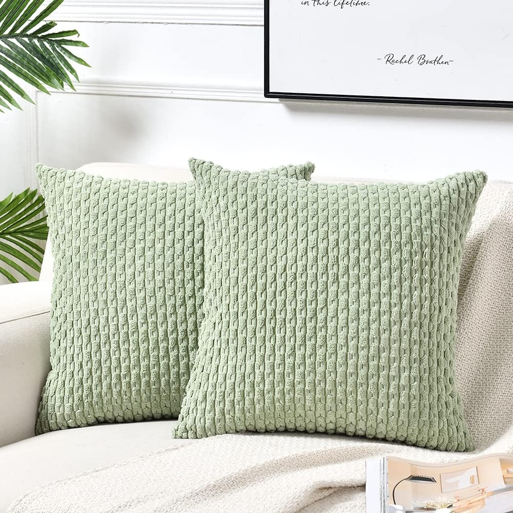 FDTERN Set of 2 40 x 40 cm Pale Green Cushion Covers, Boho Modern