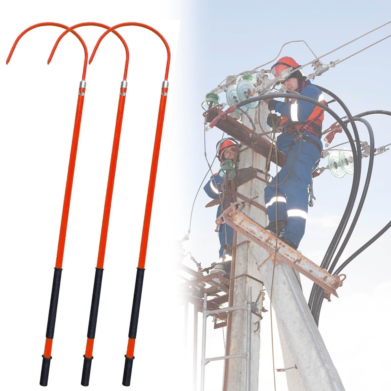 GHHVFEC Insulated Rescue Stick - Lightweight Fiberglass Rescue Hook, Anti-Electrocution Emergency Pole for Electric Vehicle Situations, Reinforced Handle for Safe Rescues