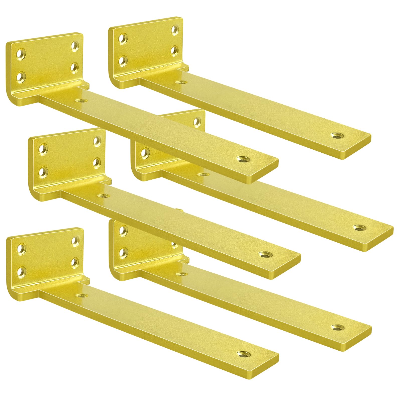 Soporte flotante para estante de 10 pulgadas, paquete de 6 soportes en L para estantes, soportes de metal dorado resistentes para decoración de bricolaje con accesorios de montaje