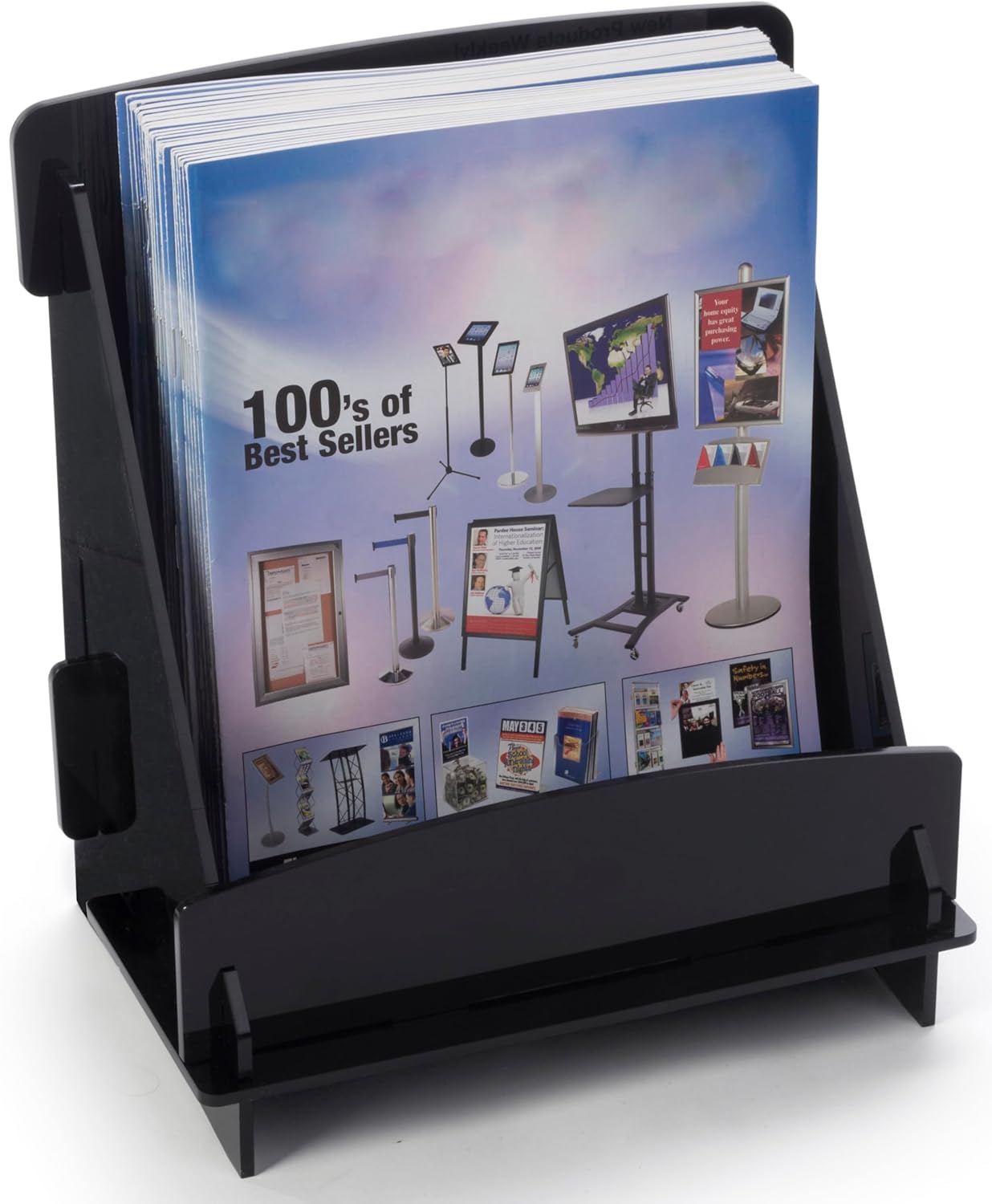 Displays2go (Set of 2) Acrylic Magazine Holder, 8.5"w, Tabletop, Single Pocket, Ships Flat - Black (MH1PKTKDBK)