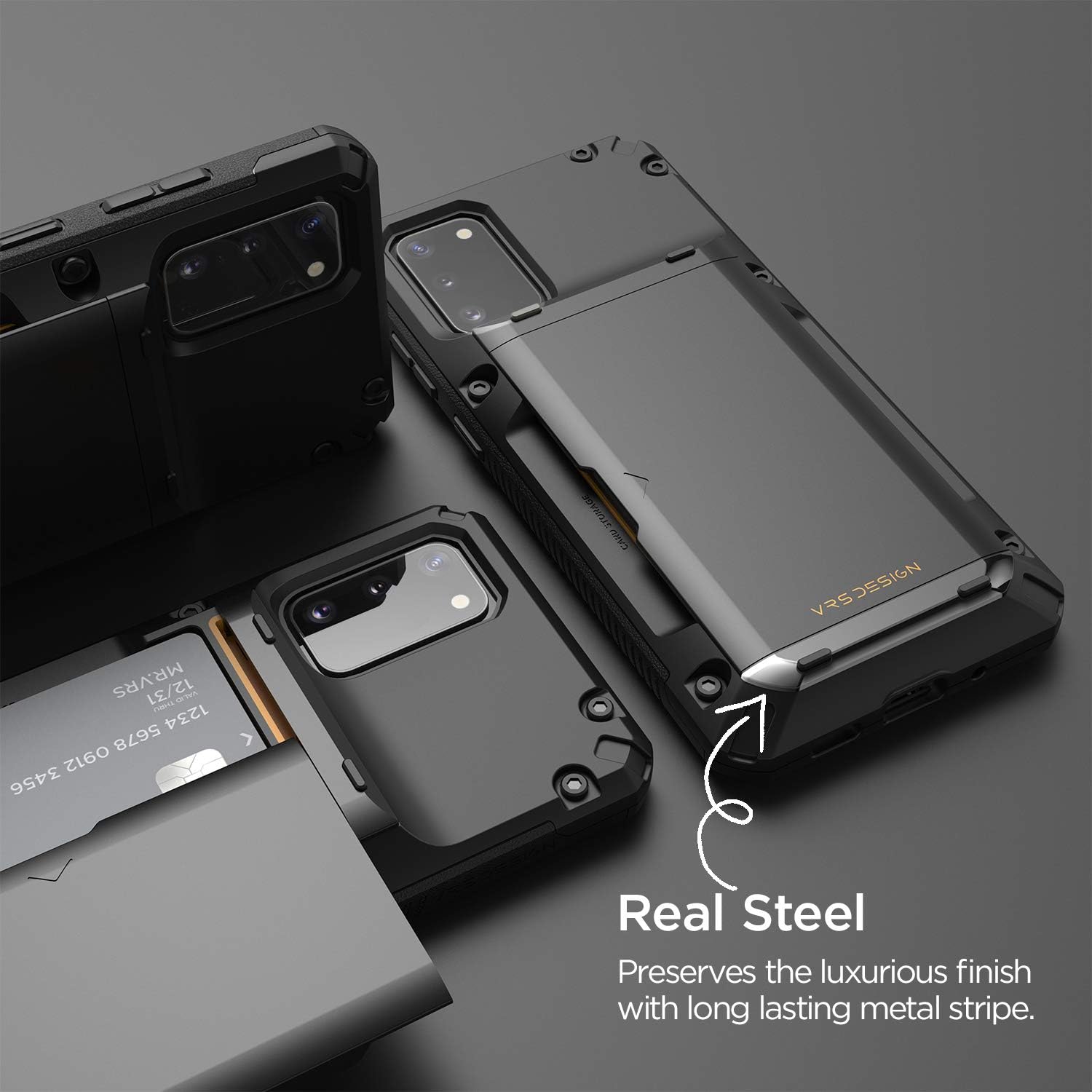 VRS DESIGN Damda Glide Pro for Galaxy S20 (not FE), with [4 Cards] [Semi Auto] Premium Sturdy Credit Card Slot Wallet for Samsung Galaxy S20 Case 6.2 inch(2020) Black