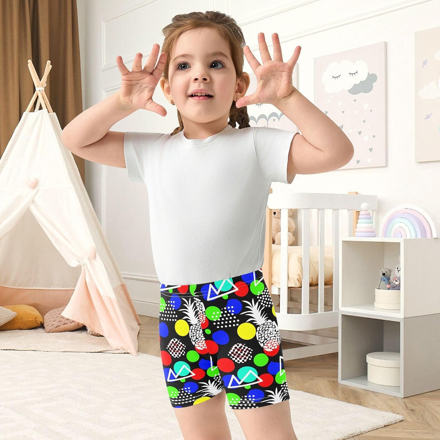 Circles Triangles Black Girls Bike Shorts Toddler Soft Cotton Cartwheel Under Dress Dance Shorts