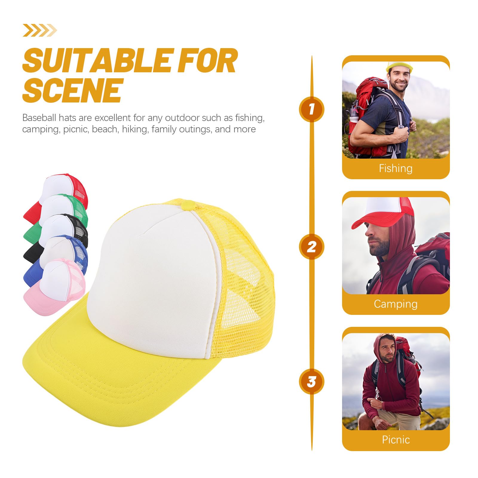 Healvian 6 Cappellini da Baseball Sublimazione Vuoti in Poliestere Rete Traspirante, Cappelli DIY per Trasferimento Termico all’Aperto