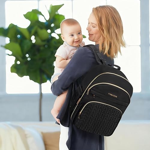 Miniatura 2 de KABAQOO Mochila para pañales de bebé, mochila impermeable para pañales para mamá y papá con cambiador, bolsillos aislados y correas para cochecito,