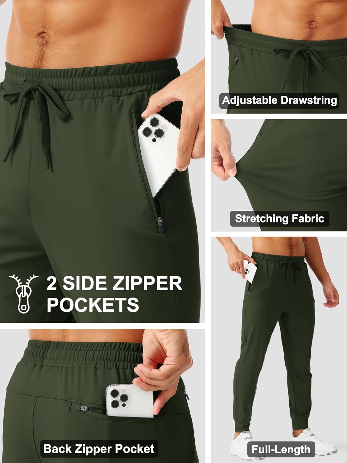 Aolesy Men's Joggers with Zipper Pockets Tapered Workout Sweatpants for Men Athletic Track Pants for Gym Running - Image 4