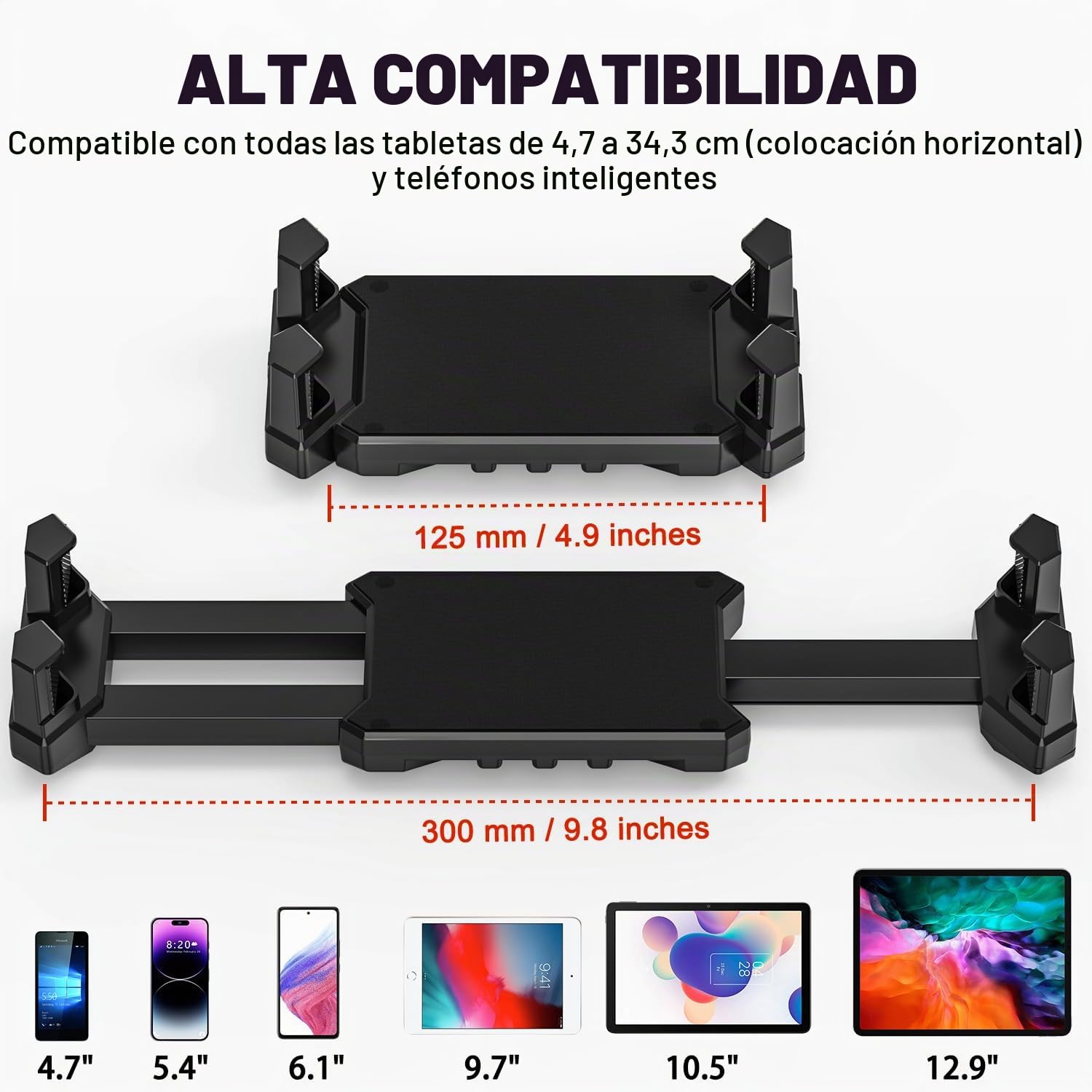 Soporte Tablet Pared, Soporte iPad Pared con Brazo Metálico Regulable 16-39.5cm, Soportes iPad para 4,7 a 13.5 Pulgadas.