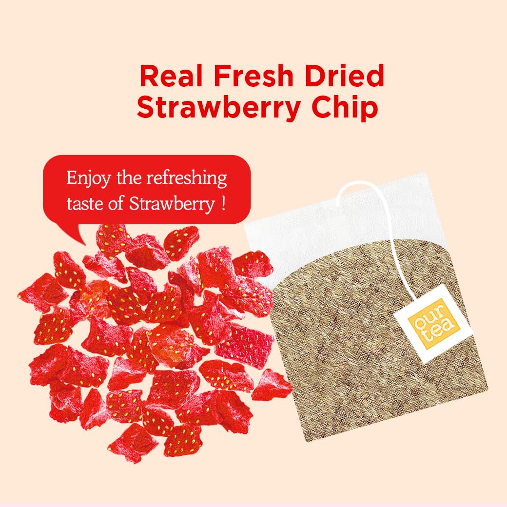 ROASTIQUE Strawberry Peach Rooibos Tea with Real Dried Fruit – Premium Orgainc Tea Sweet Fruit Blend Hot or Iced Tea Eco-friendly PLA bags, 8 Tea Bags