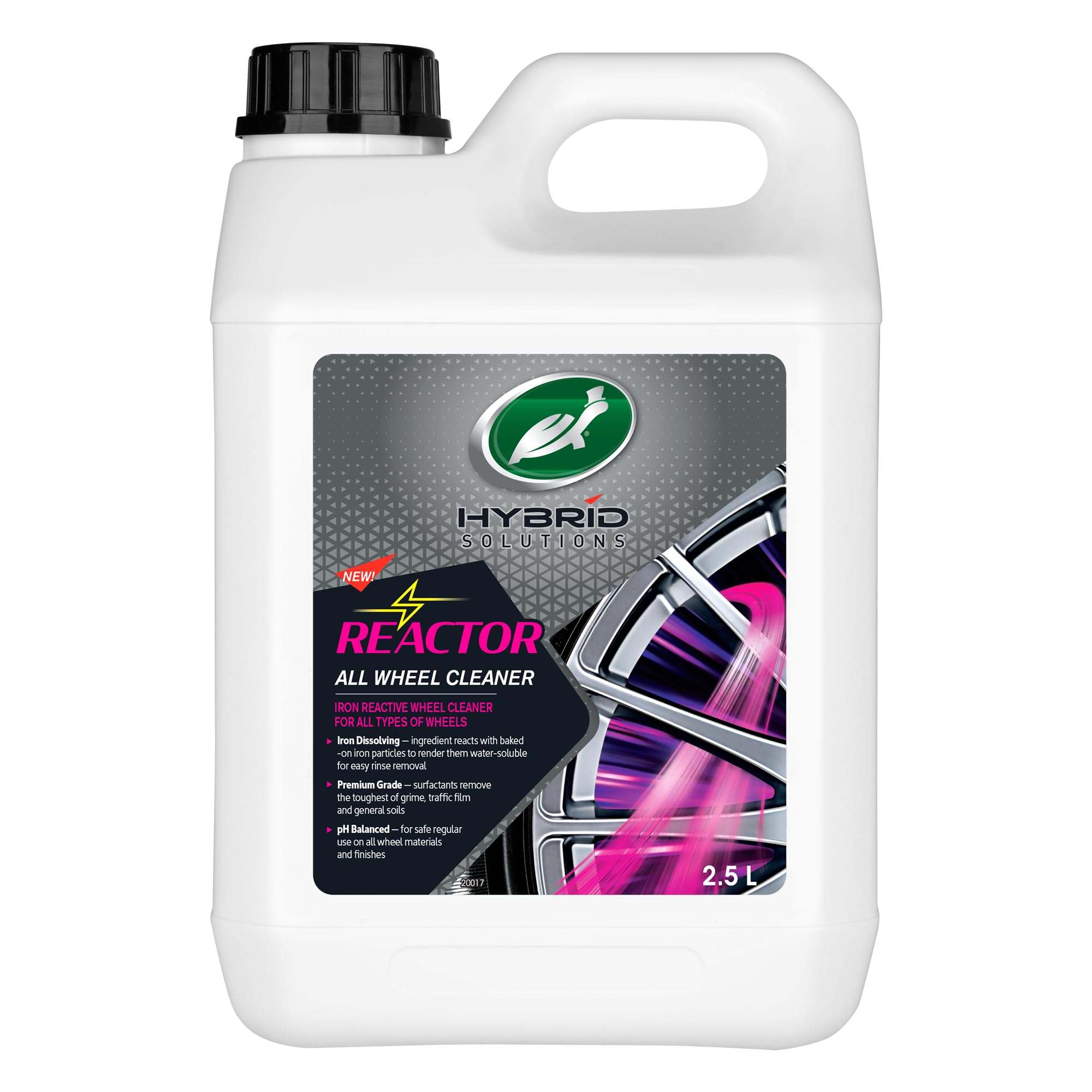 Turtle Wax Reactor Allradreiniger – 2,5 Liter | Schnelle Farbwechsel-Formel – Eisenlöslich, pH-ausgewogener Reifenreiniger – entfernt Bremsstaub, Schmutz und Verkehrsfilm – sicher für alle Radtypen