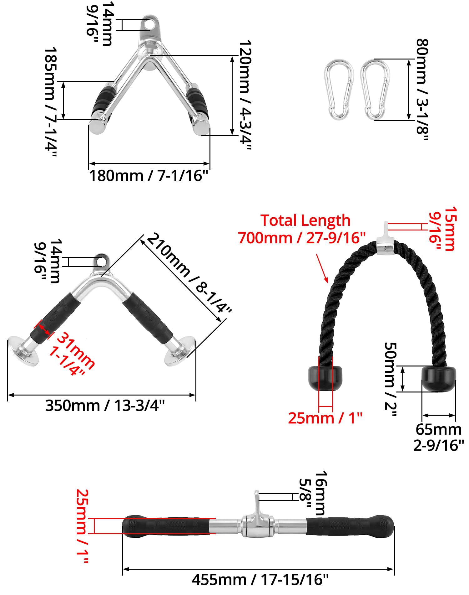 QWORK® Juego de agarres poleas Gym, Accesorios Gimnasio Versátil