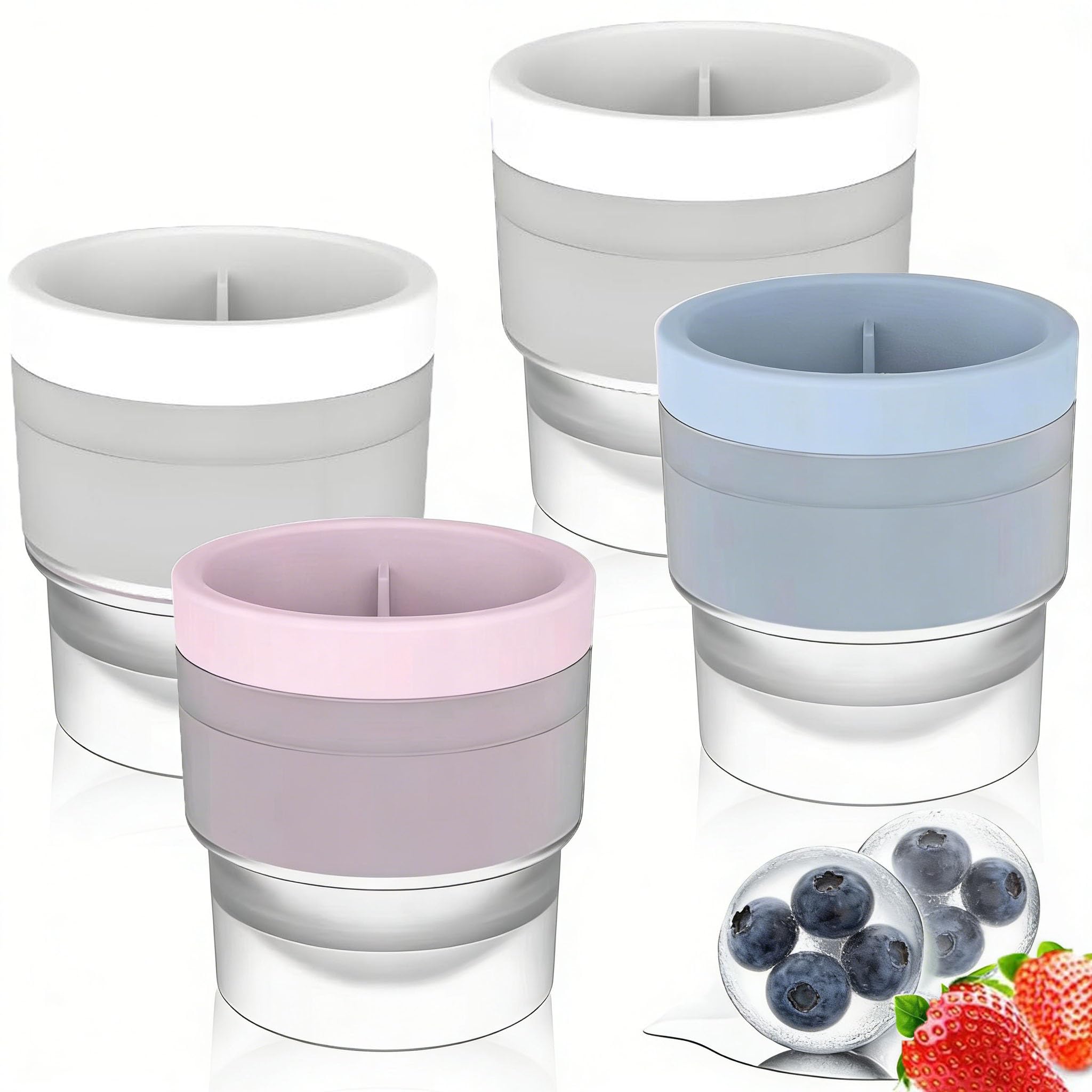 4 Pack Ice Ball Mould Set, 6cm Large Silicone Sphere Ice Cube Moulds, Stackable and Easy Release Ice Ball Maker for Whisky, Cocktails, Soft Drinks and Creative Recipes