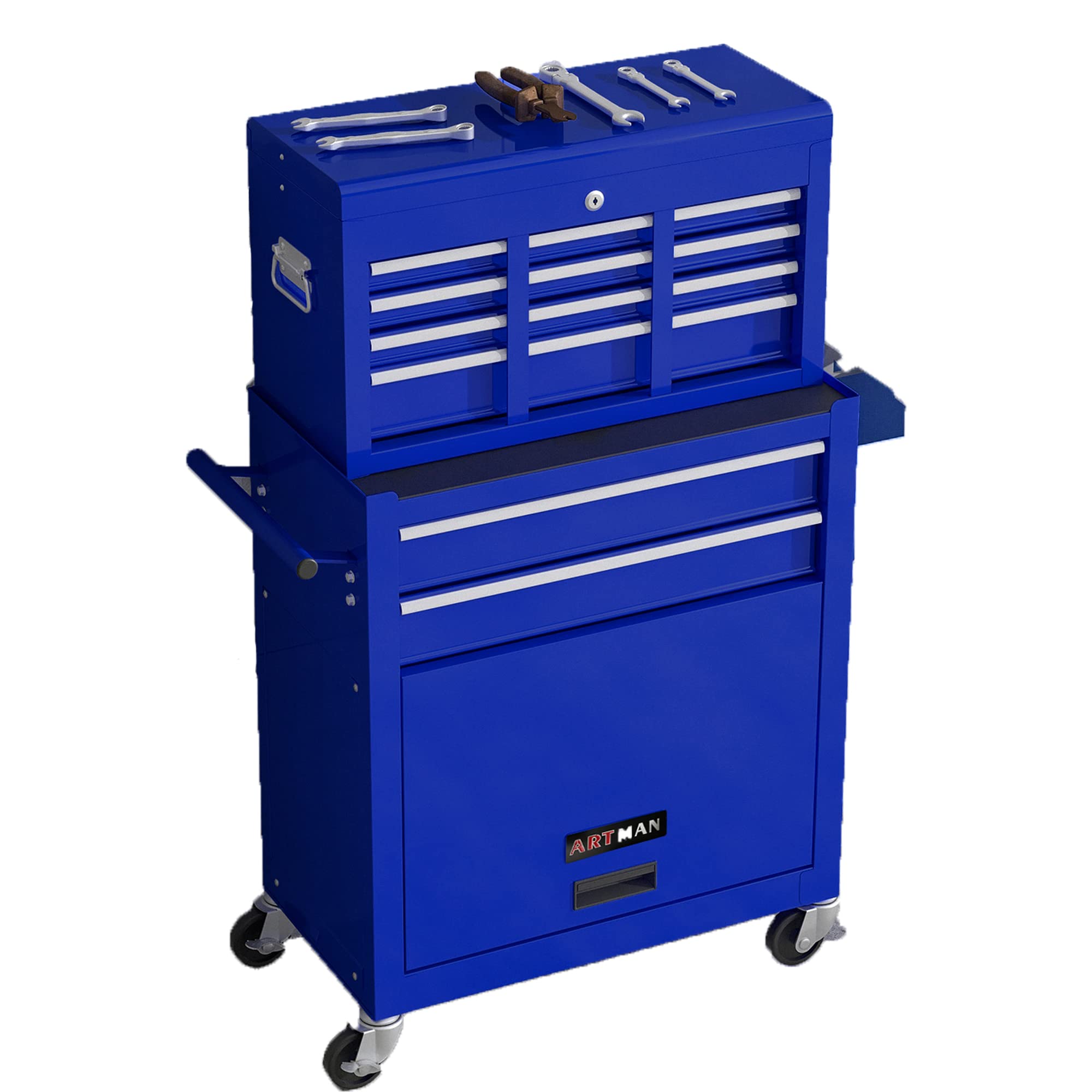 nifoti 8 Drawers Rolling Tool Box Organizer,High Capacity Tool Chest with Wheels,Lockable Rolling Tool Chest with Bottom Cabinet, Tool Box Rolling