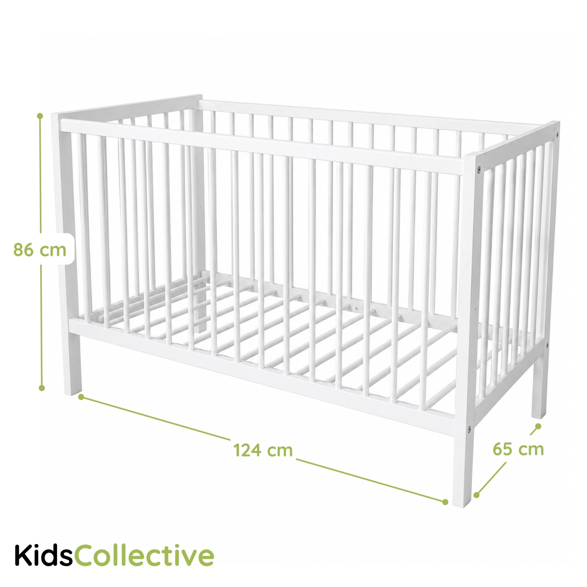 Kids Collective Babybett Kinderbett Beistellbett | Modulares Gitterbett Lattenrost 3-Fach höhenverstellbar & abnehmbare Sprossen | Baby Bett Holz Kinderzimmer | 120x60 cm | Weiß