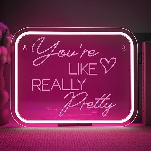 Vista 81 de Lucunstar Letrero de neón con texto en inglés "You're Like Really Pretty Neon", luz LED de neón rosa para decoración de pared, letrero de luz