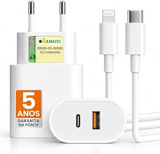 Carregador Turbo 50W Premium USB-C com Cabo Lightning - Carregamento Rápido Power Delivery e Quick Charge, Compatível com iPhone X XR 8 11 12 13 14 15 16 17 - Plus, Pro, Pro max e Android