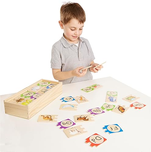Miniatura 9 de Melissa & Doug Rompecabezas de madera del alfabeto autocorregido con caja de almacenamiento (52 piezas) rompecabezas ABC, rompecabezas del alfabeto