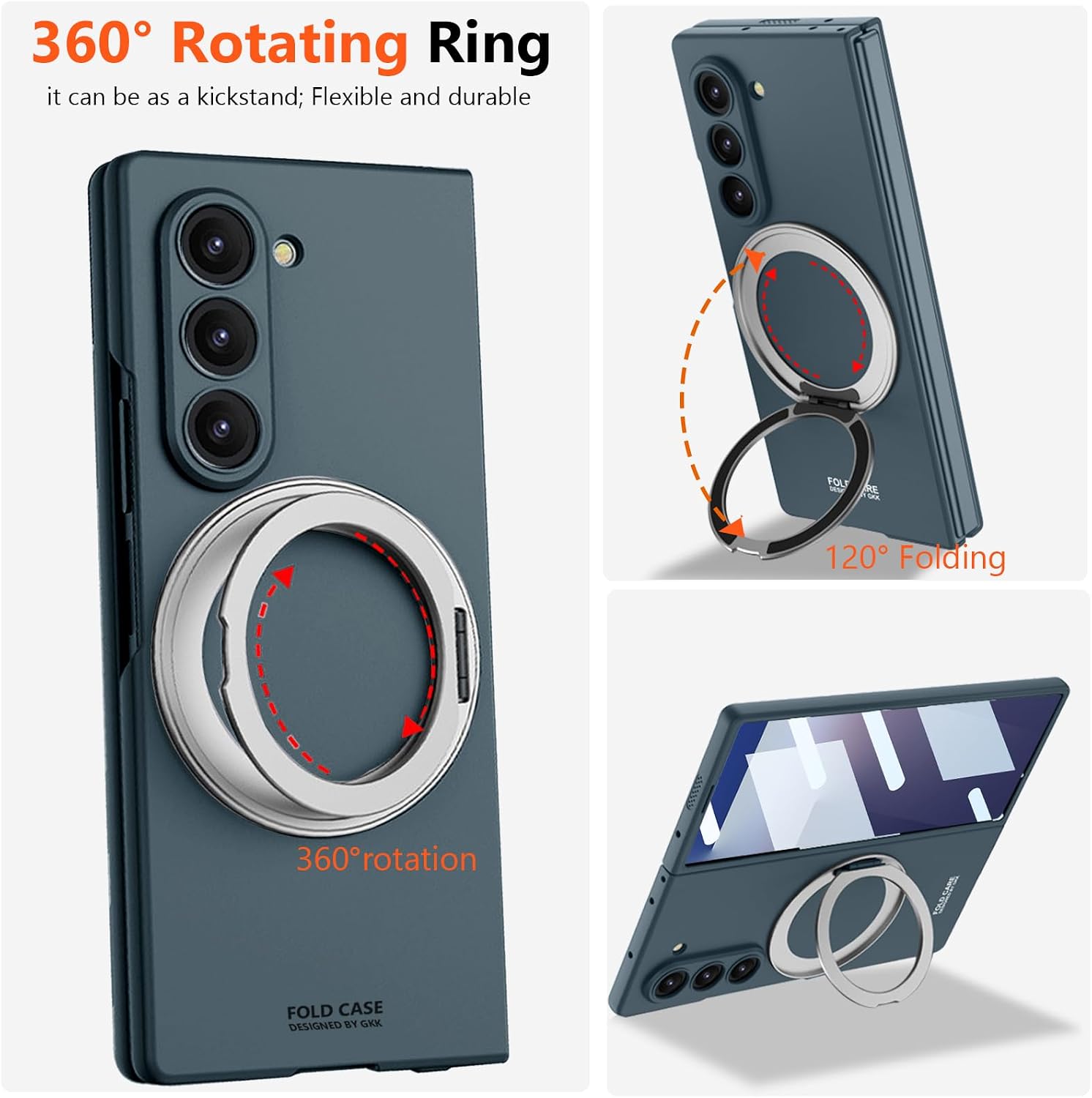 for Samsung Galaxy Z Fold 7 Case with Rotating Ring Holder, Z Fold7 Magnetic Case Compatible Magsafe Accessories Built in Screen Protector Slim Hard PC Protective Cover for Z Fold 7 Green
