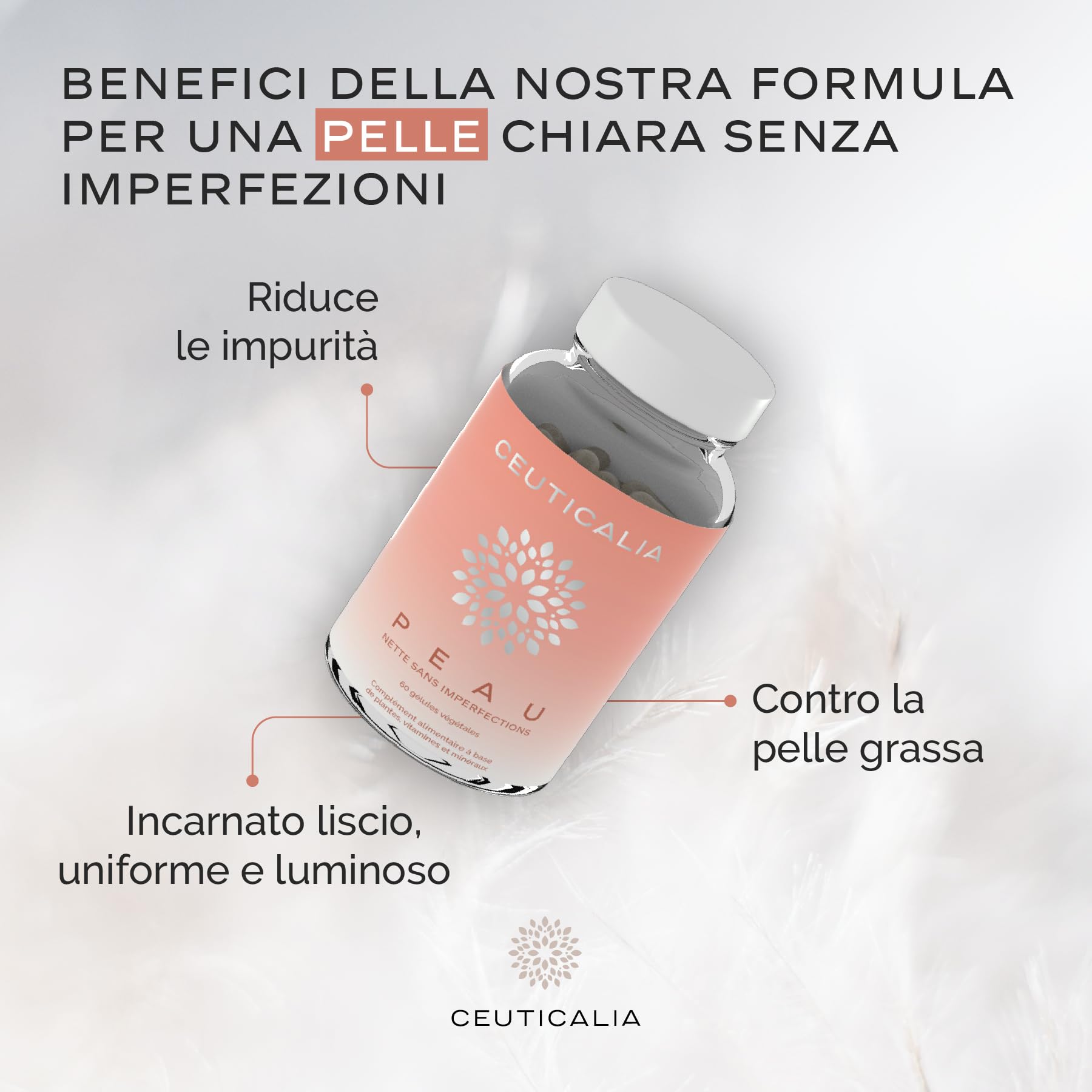 Integratore Alimentare per la Pelle - Punti Neri, Acne, Pelle Grassa o Secca, Brufoli, Imperfezioni - Uomini, Donne - Zinco, Vitamina A, Ortica, Bardana, Equiseto - 180 Capsule, 90 Giorni
