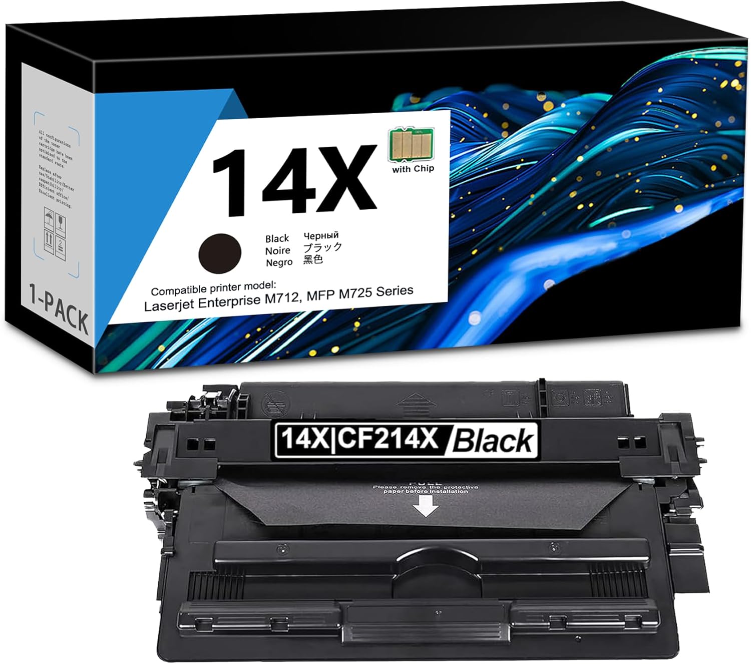 CF214X 14X Black High Yield Toner Cartridge with Chip 1 Pack Replacement for HP 14X Toner CF214X Toner Cartridge 14A CF214A Toner to use with Laser Enterprise M712 Series, MFP M725 Series Printer