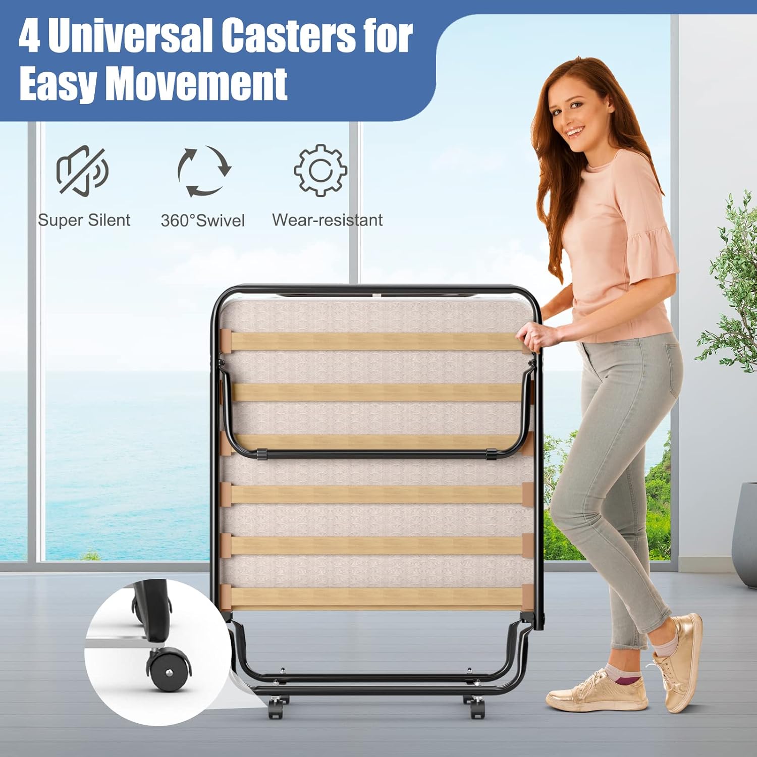 Image showing the fully unfolded IFANNY folding bed with mattress.