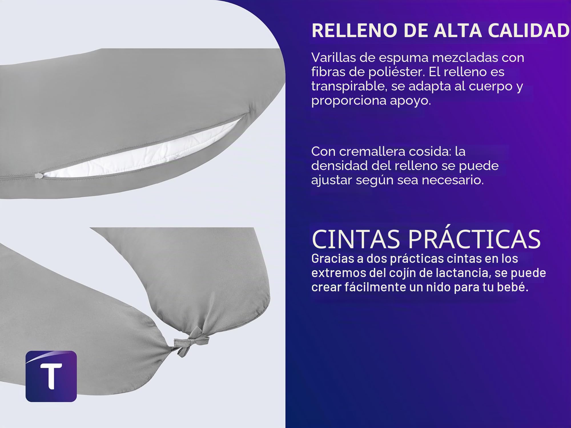 Traumnacht Almohada XXL de Lactancia/Embarazo/Lateral 40 x 190 cm, Certificado Öko-Tex, Fabricado según Estándares Alemanes de Calidad