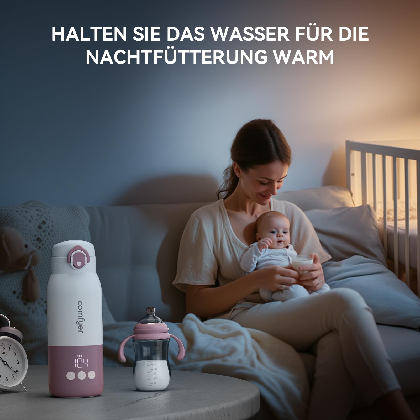 Tragbarer Flaschenwärmer unterwegs für Baby,Schnelles Aufheizen und Lange Akkulaufzeit 12000mAh, Zwei Heizmodi für Muttermilch und Wasser, 340ml Kapazität, für Auto-und Flugzeugreisen