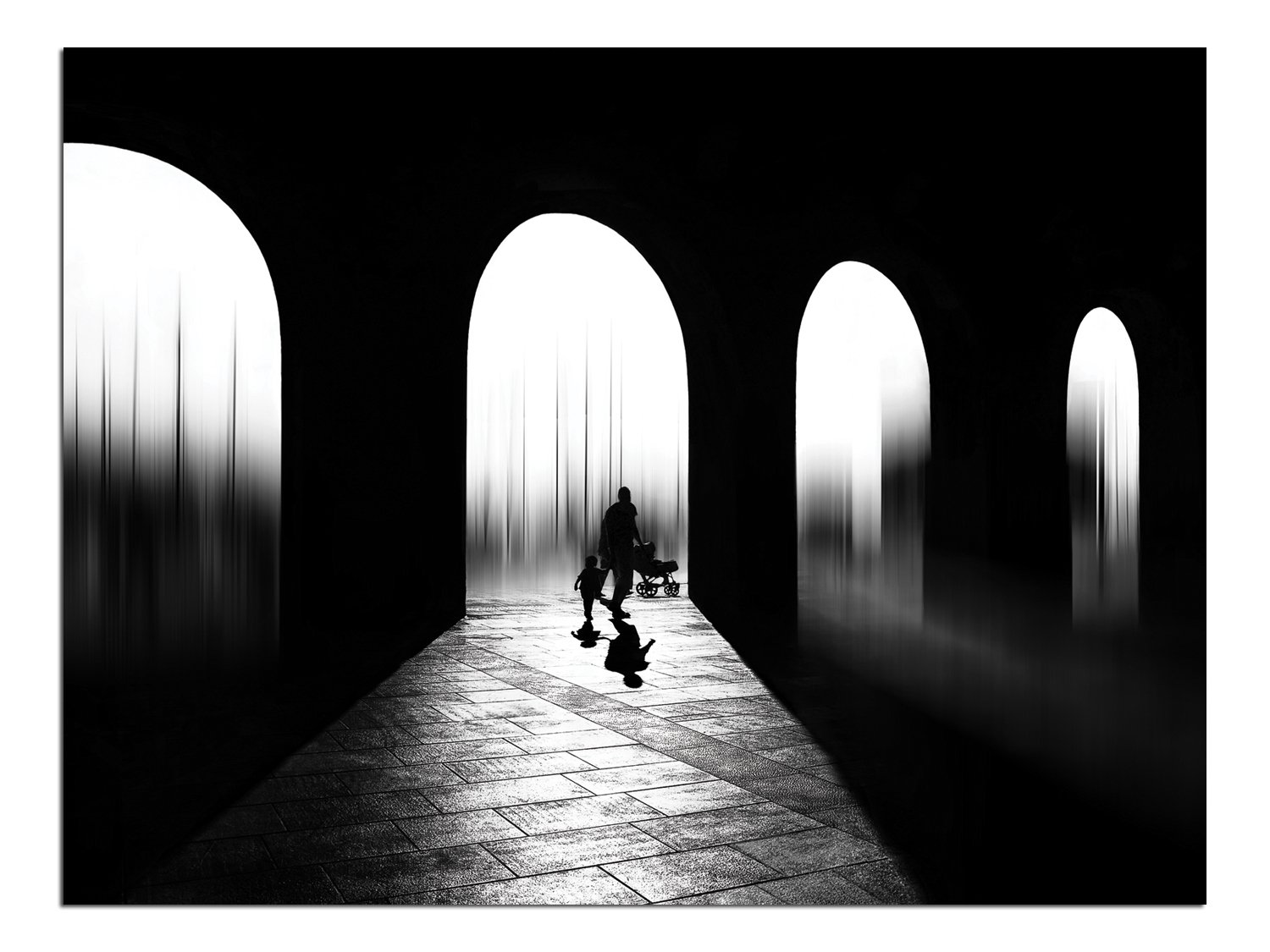 JP London Solvent Free Print PAPL1X533162 Day Black White Column Abstract Family Shadow Ready to Frame Poster Wall Art 40" h by 30" w