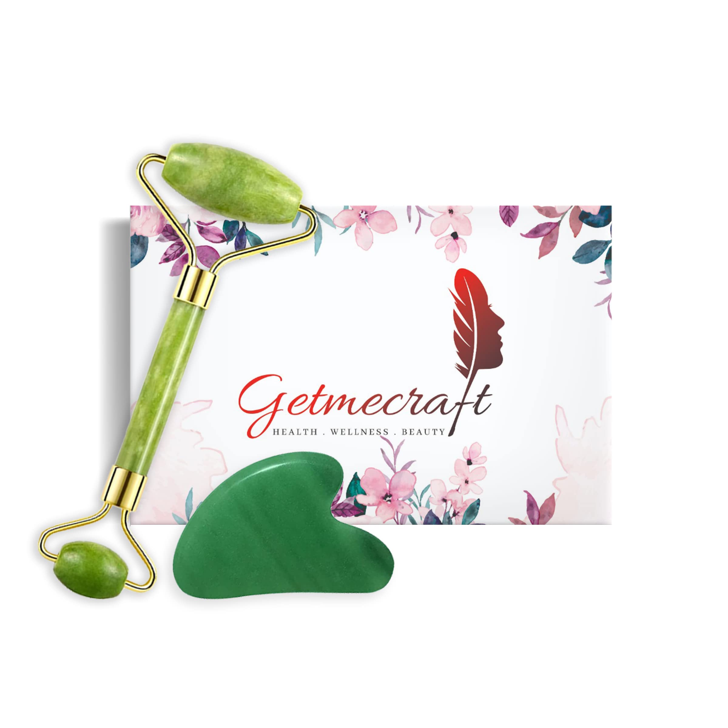 Getmecraft Jade Roller For Face Massager and Gua Sha Set Jade Face Roller & GuaSha Facial Tool Jade Roller- Face Roller for Skin, Puffy Eyes Eye Roller For Dark Circles (Jade)-image-18