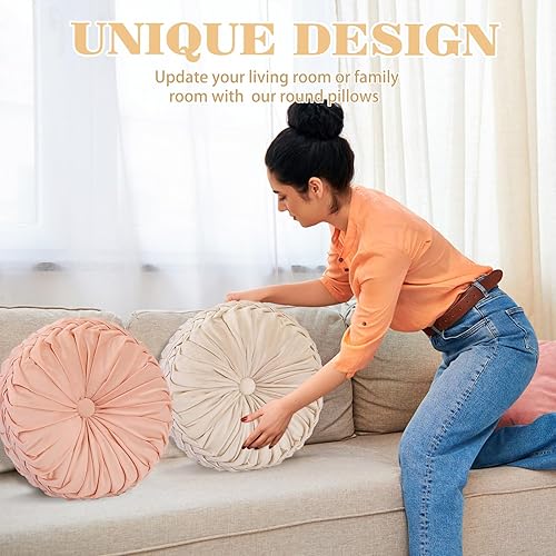 Miniatura 5 de Yerliker 6 cojines de suelo redondos de terciopelo de 15 pulgadas, cojines flexibles y coloridos para sofá, silla, sala de estar, dormitorio,