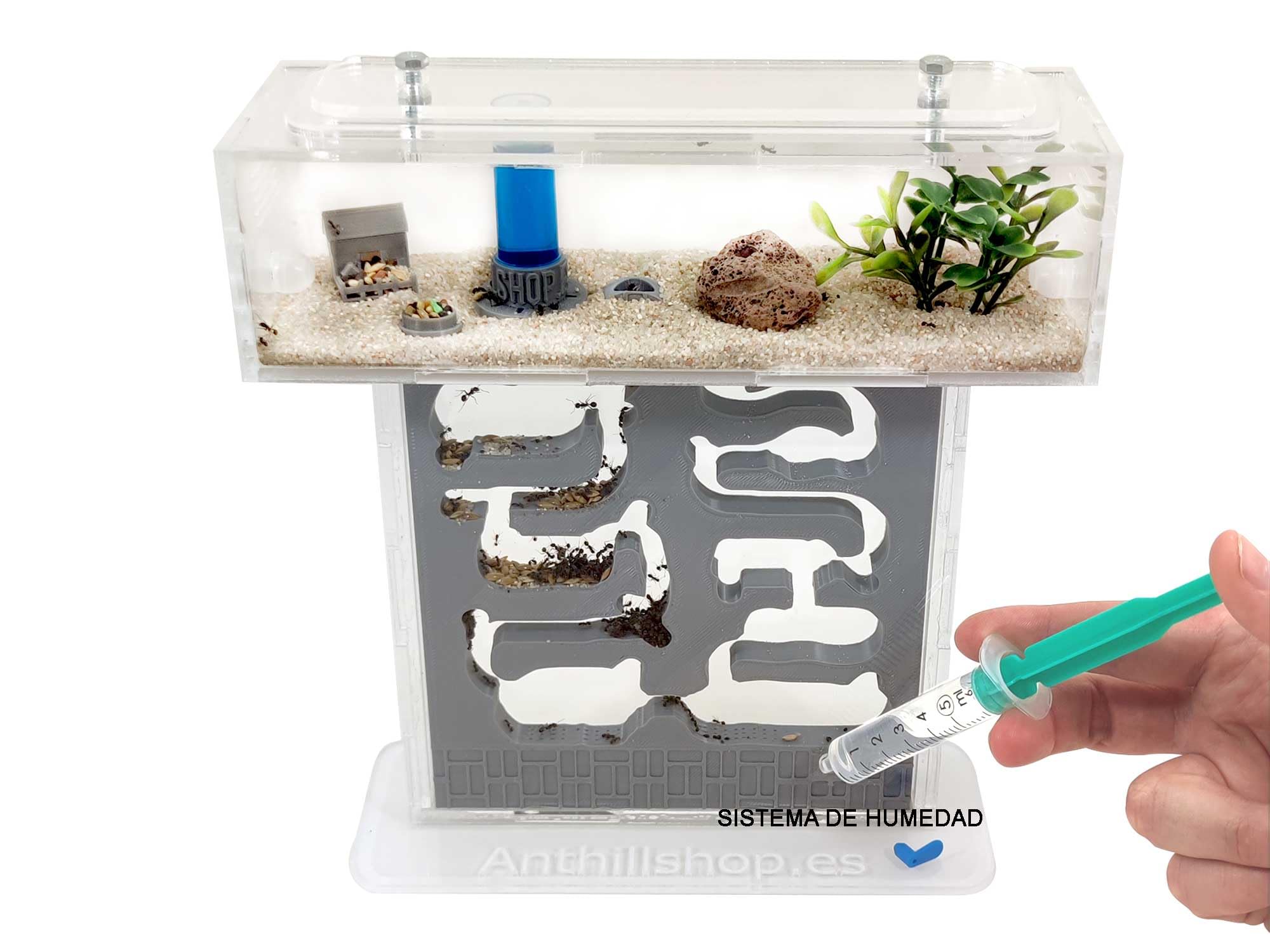 Hormiguero Kit T-Pequeño Pro - Galería 3D Gris┃con Hormigas Gratis【Granja de hromigas】- Nuevo Sistema de Humedad