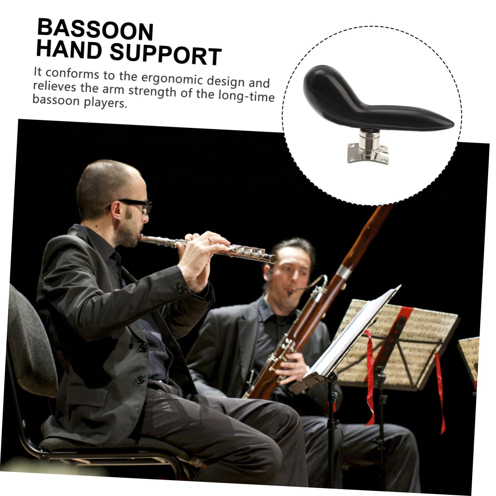 COSMEVIVI Professional Bassoon Handle Base Set Black c Key Bassoon Hand Rest Pad Ergonomic Wrist Support